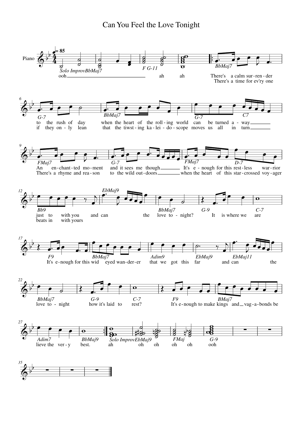 Can You Feel the Love Tonight Piano Sheet Music Page 1 Free PDF