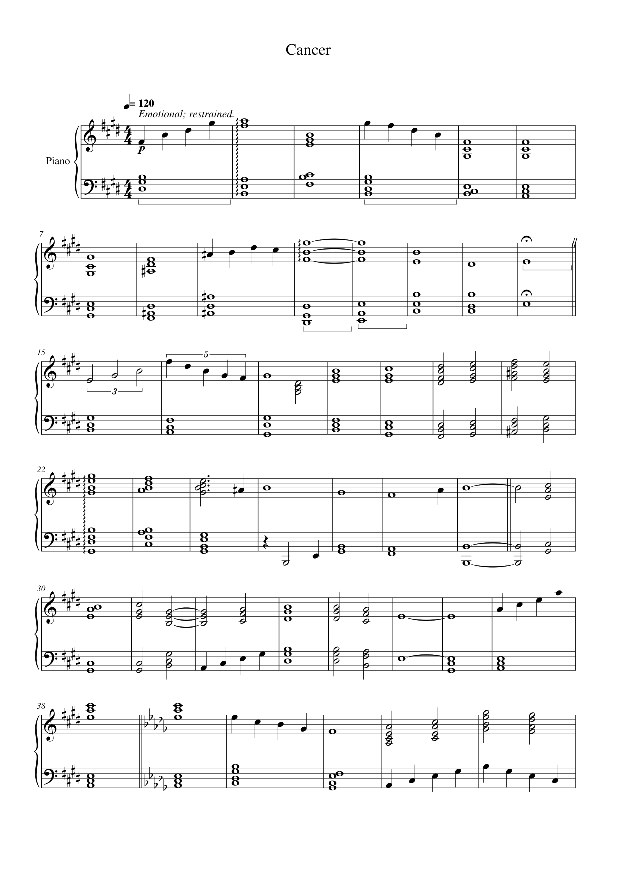 Cancer Piano Sheet Music Page 1 Free PDF
