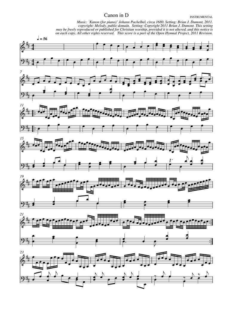 Canon Piano Sheet Music Score Page 1