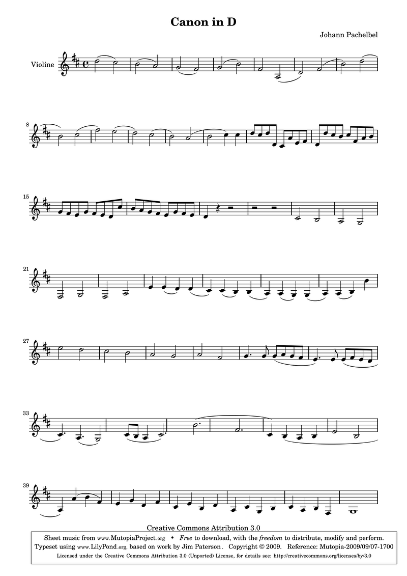 Canon in D Piano Sheet Music Page 1 Free PDF