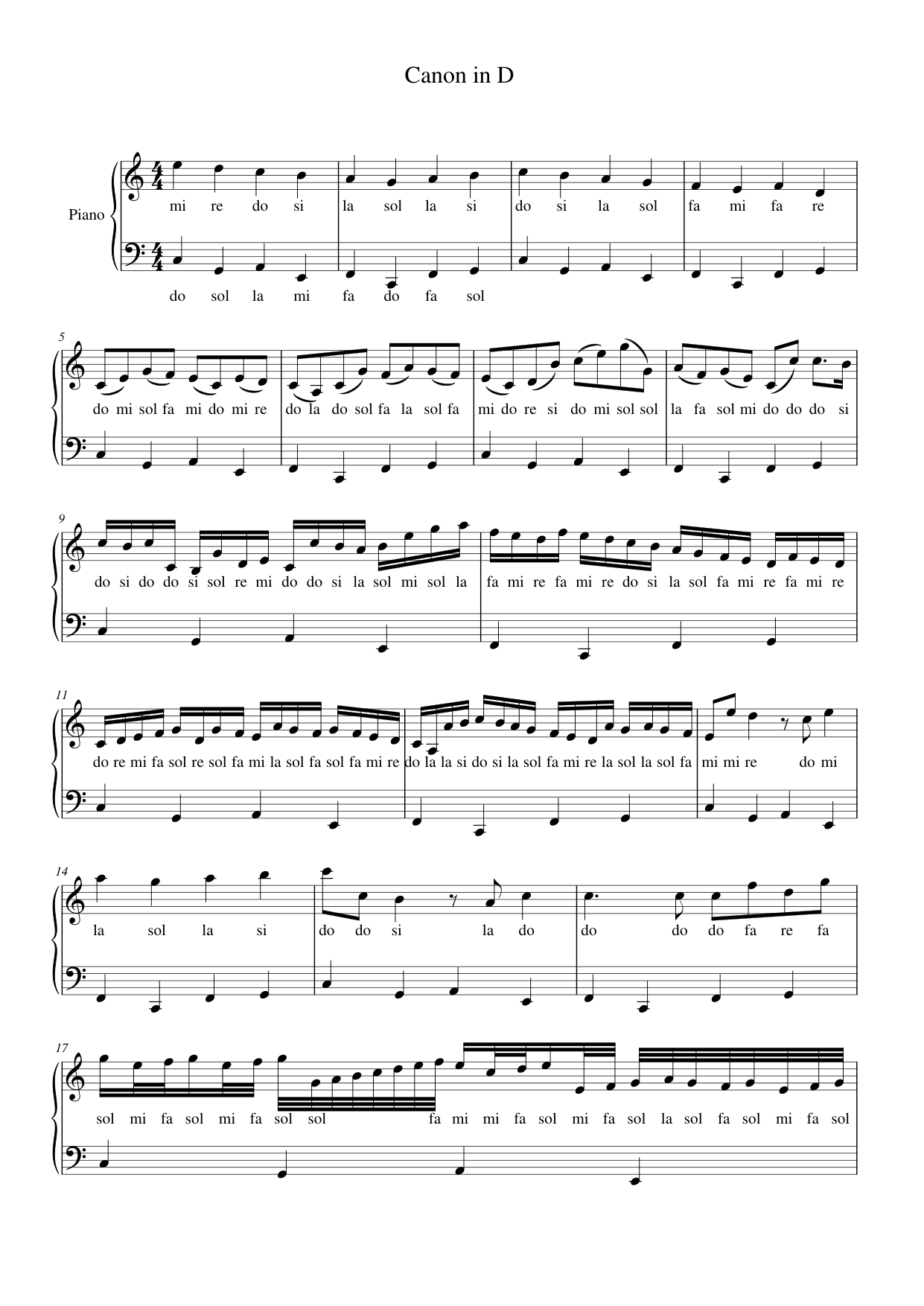 Canon in D Piano Sheet Music Page 1 Free PDF