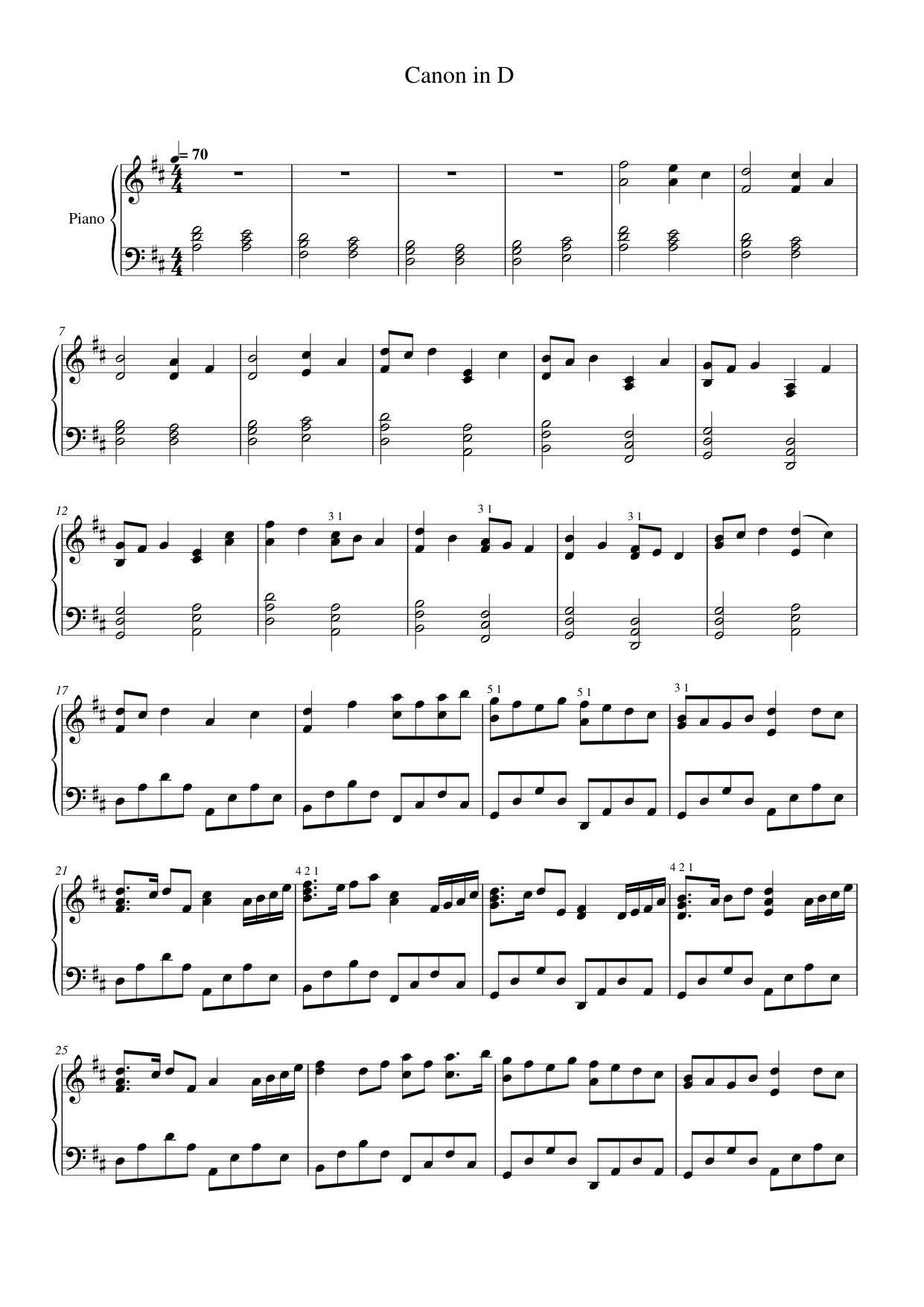 Canon in D Piano Sheet Music Score Page 1