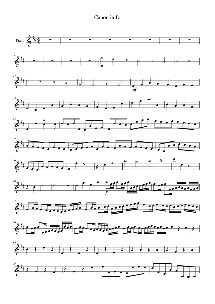 Canon in D Piano Sheet Music Page 1 Free PDF