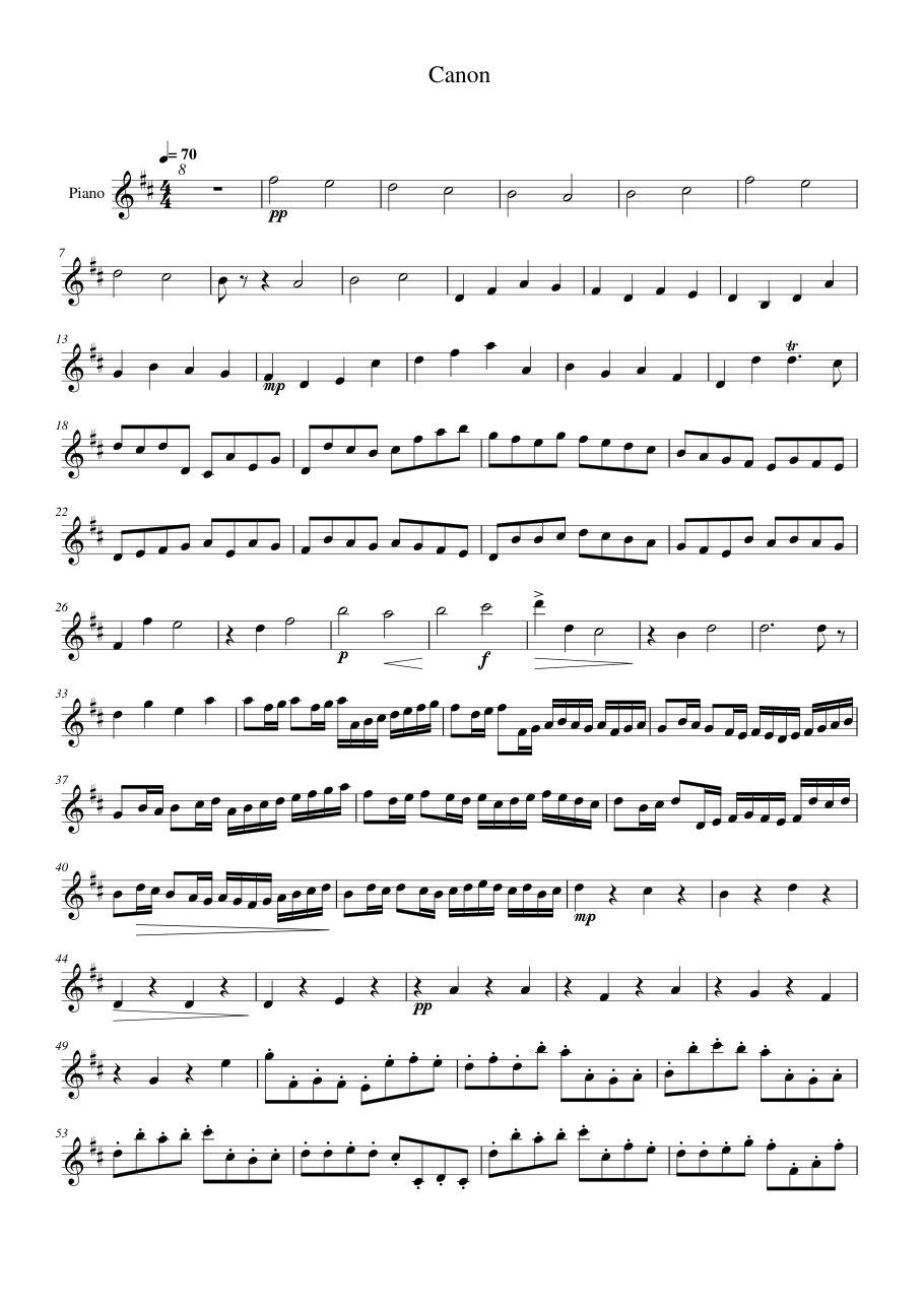 Canon Piano Sheet Music Page 1 Free PDF