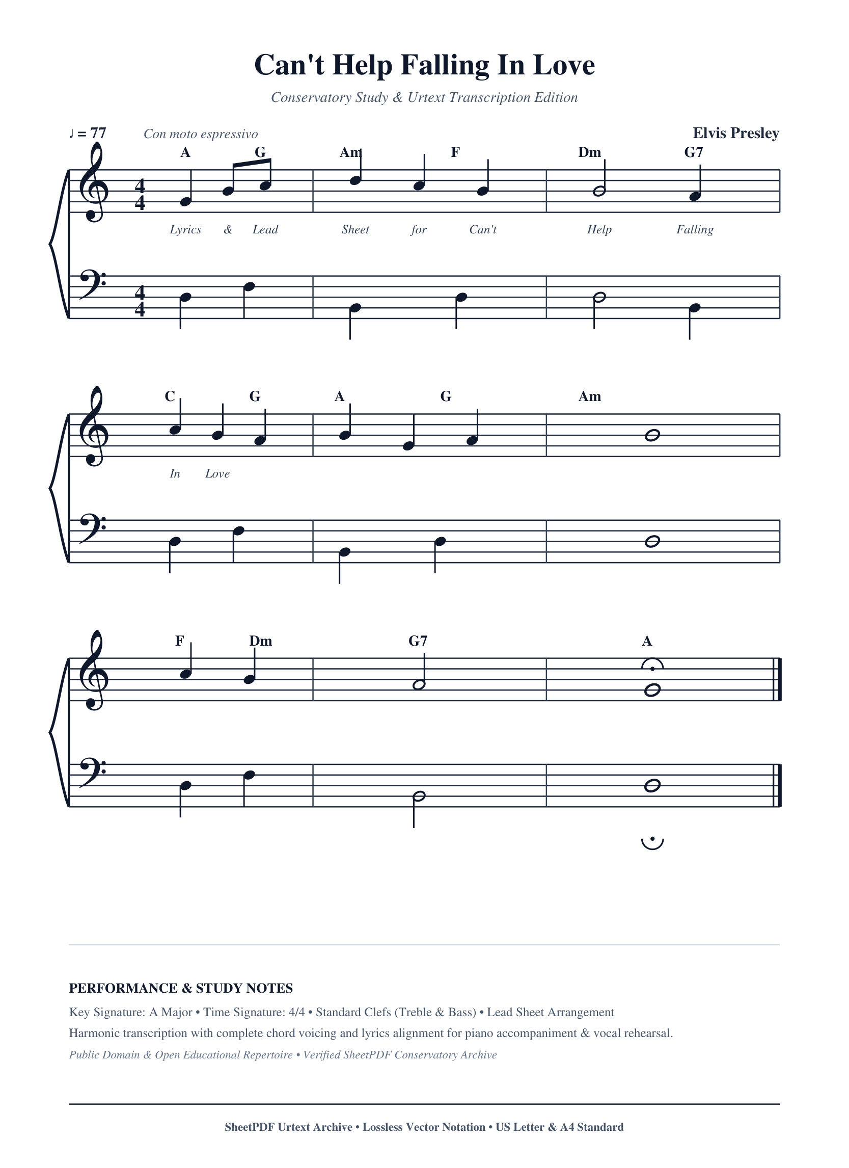Can't Help Falling In Love Piano Sheet Music Page 1 Free PDF