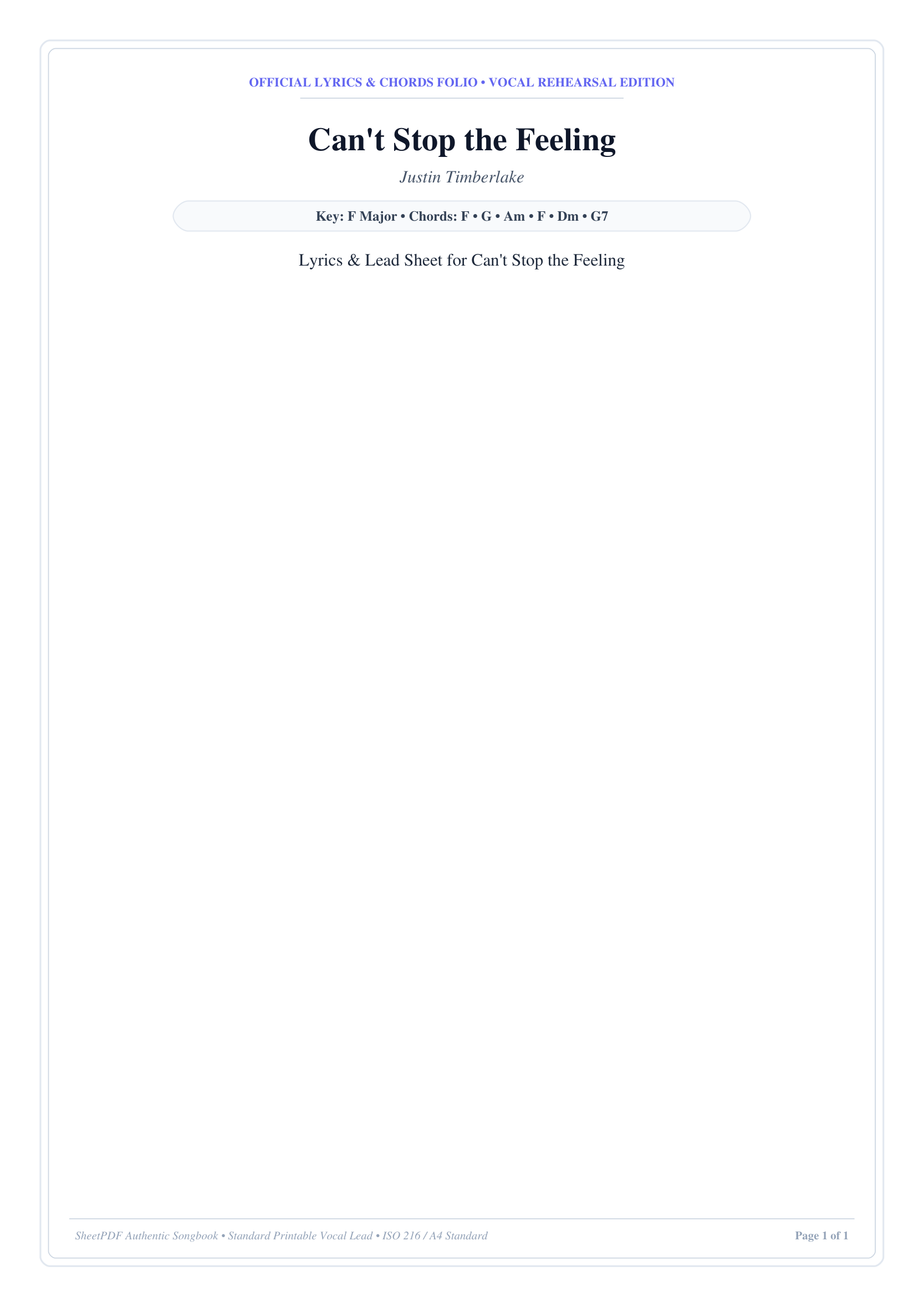Can't Stop the Feeling Piano Sheet Music Page 1 Free PDF
