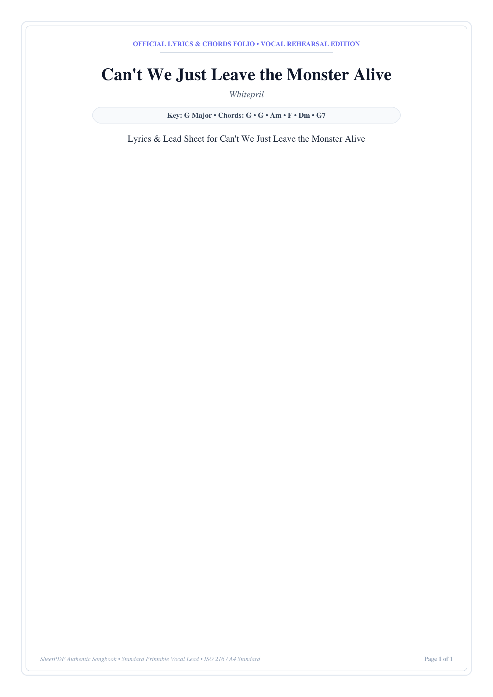 Can't We Just Leave the Monster Alive Piano Sheet Music Page 1 Free PDF