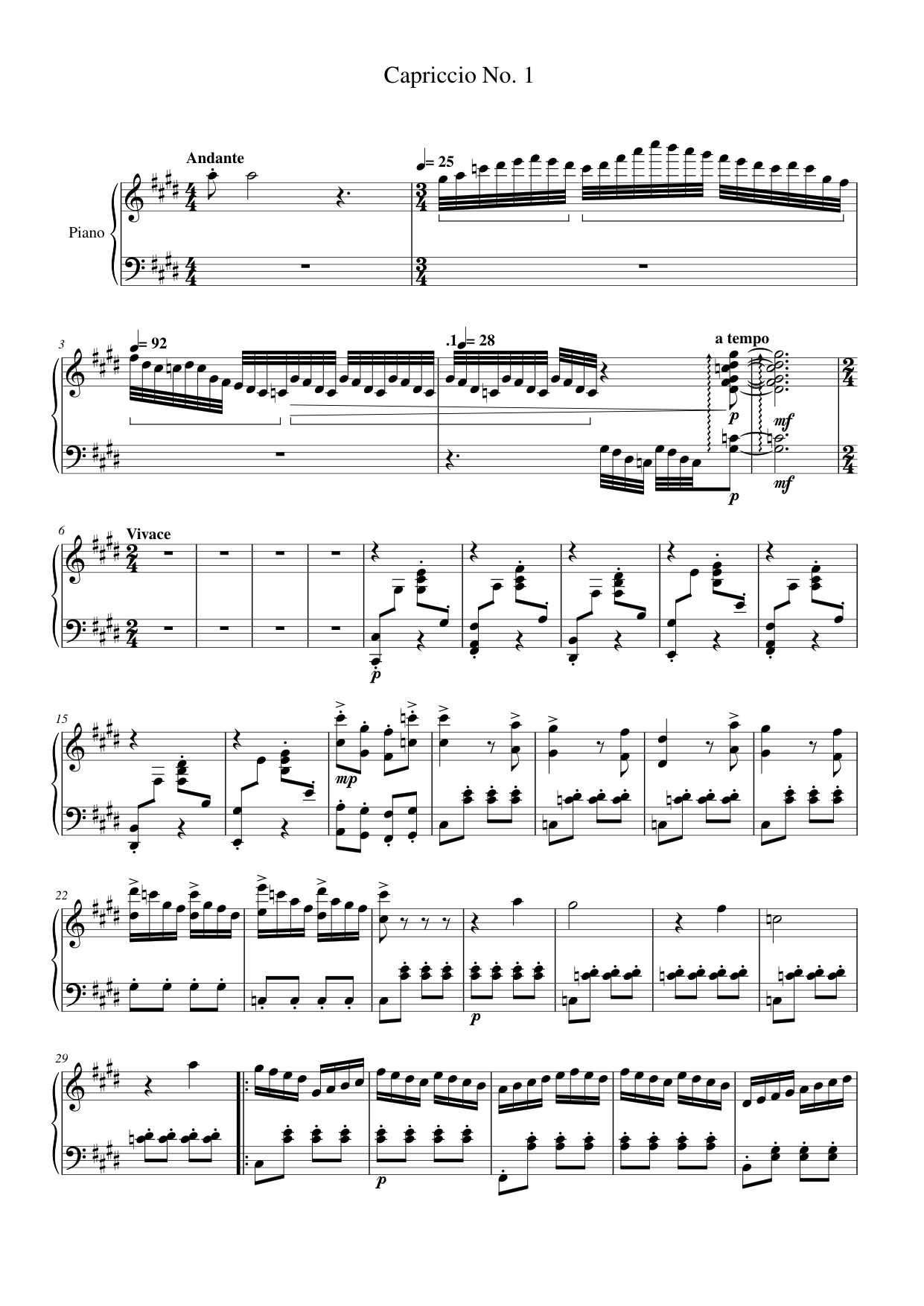 Capriccio No. 1 Piano Sheet Music Score Page 1