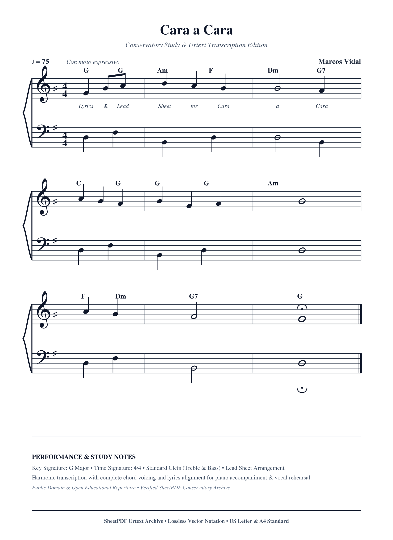 Cara a Cara Piano Sheet Music Score Page 1
