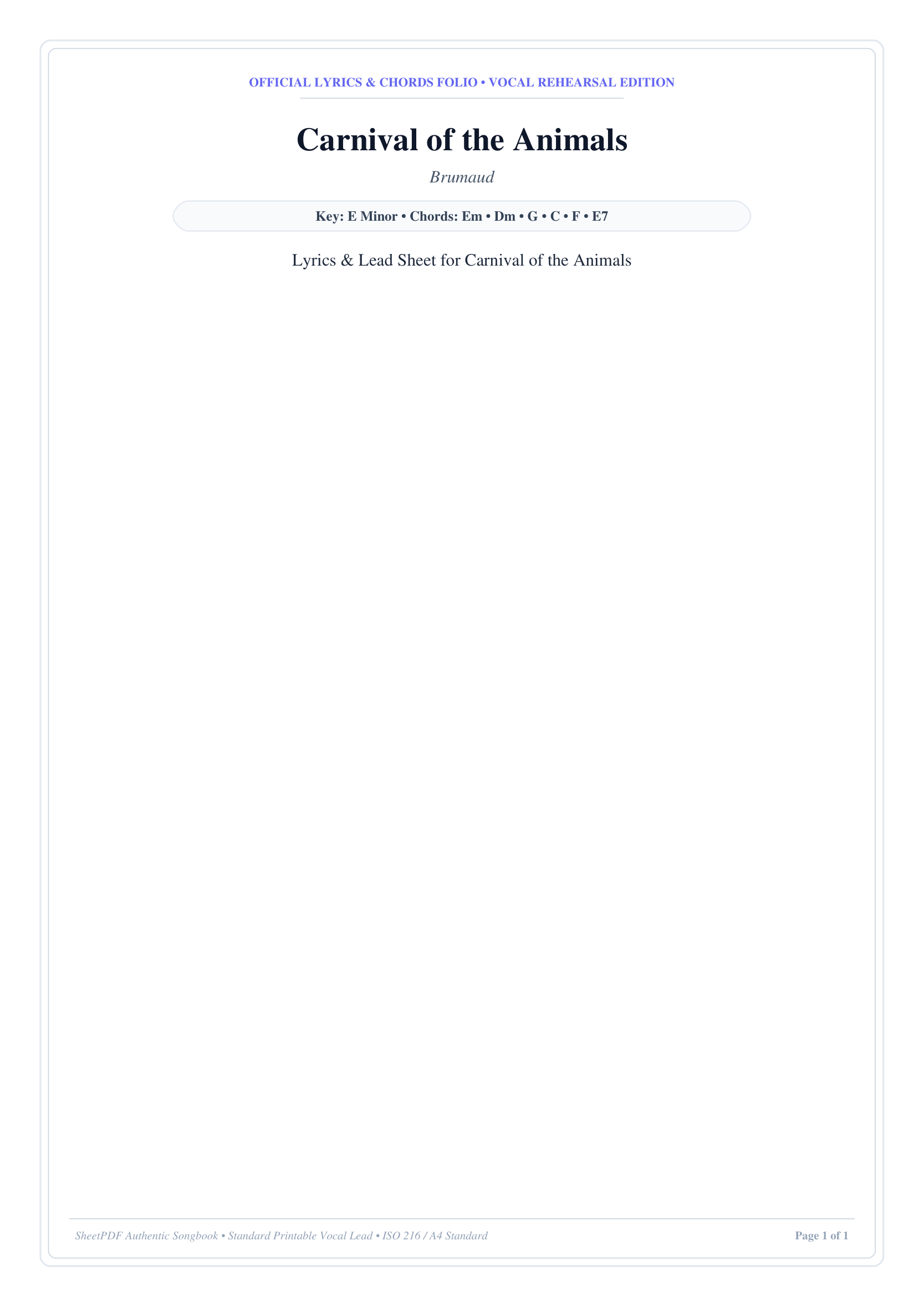Carnival of the Animals Piano Sheet Music Page 1 Free PDF