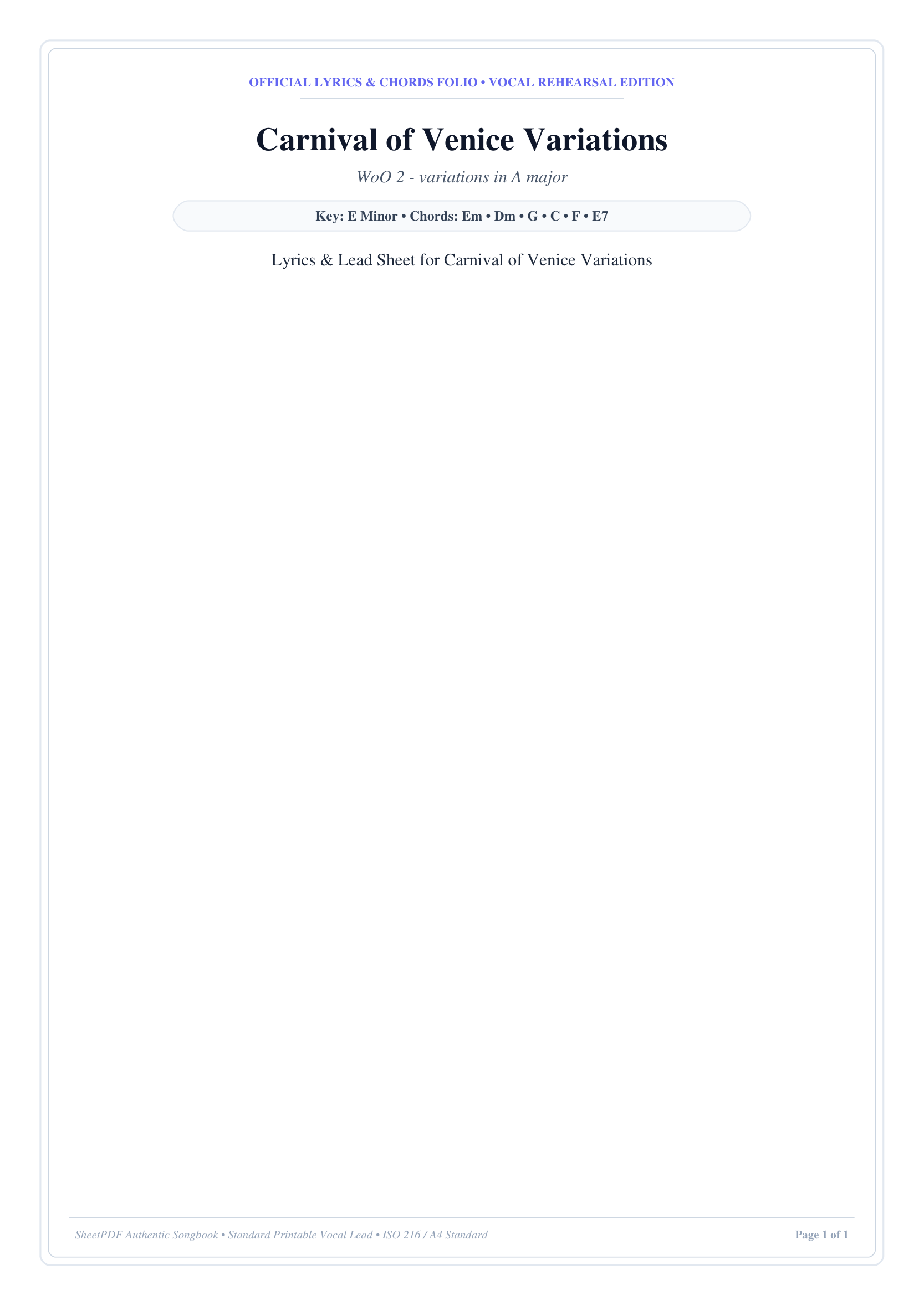 Carnival of Venice Variations Piano Sheet Music Page 1 Free PDF