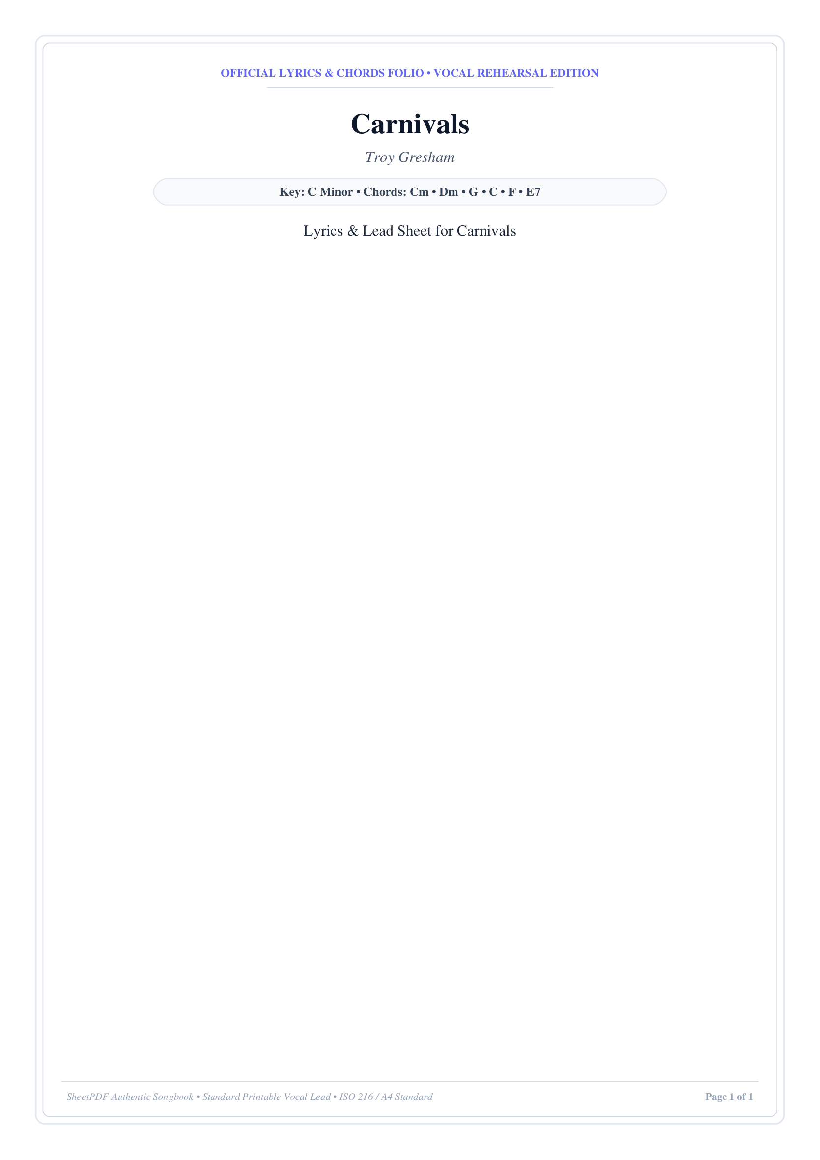 Carnivals Piano Sheet Music Page 1 Free PDF