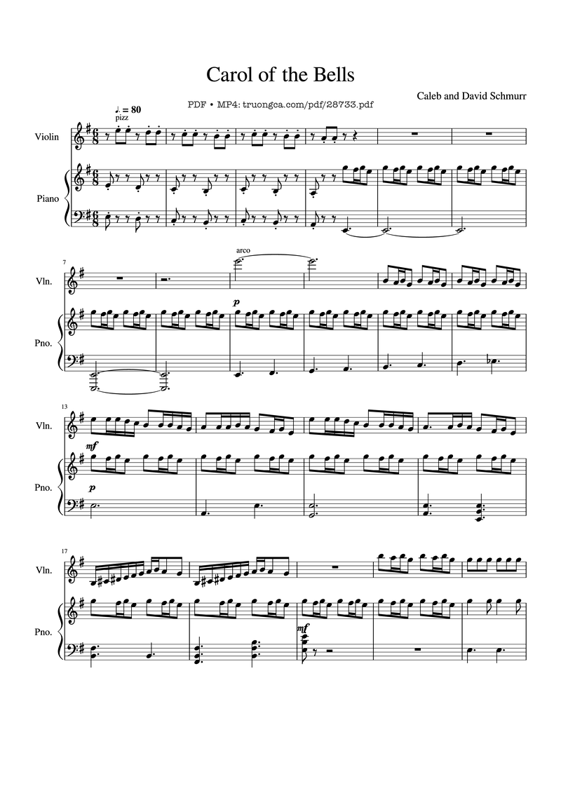 Carol of the Bells Piano Sheet Music Page 1 Free PDF