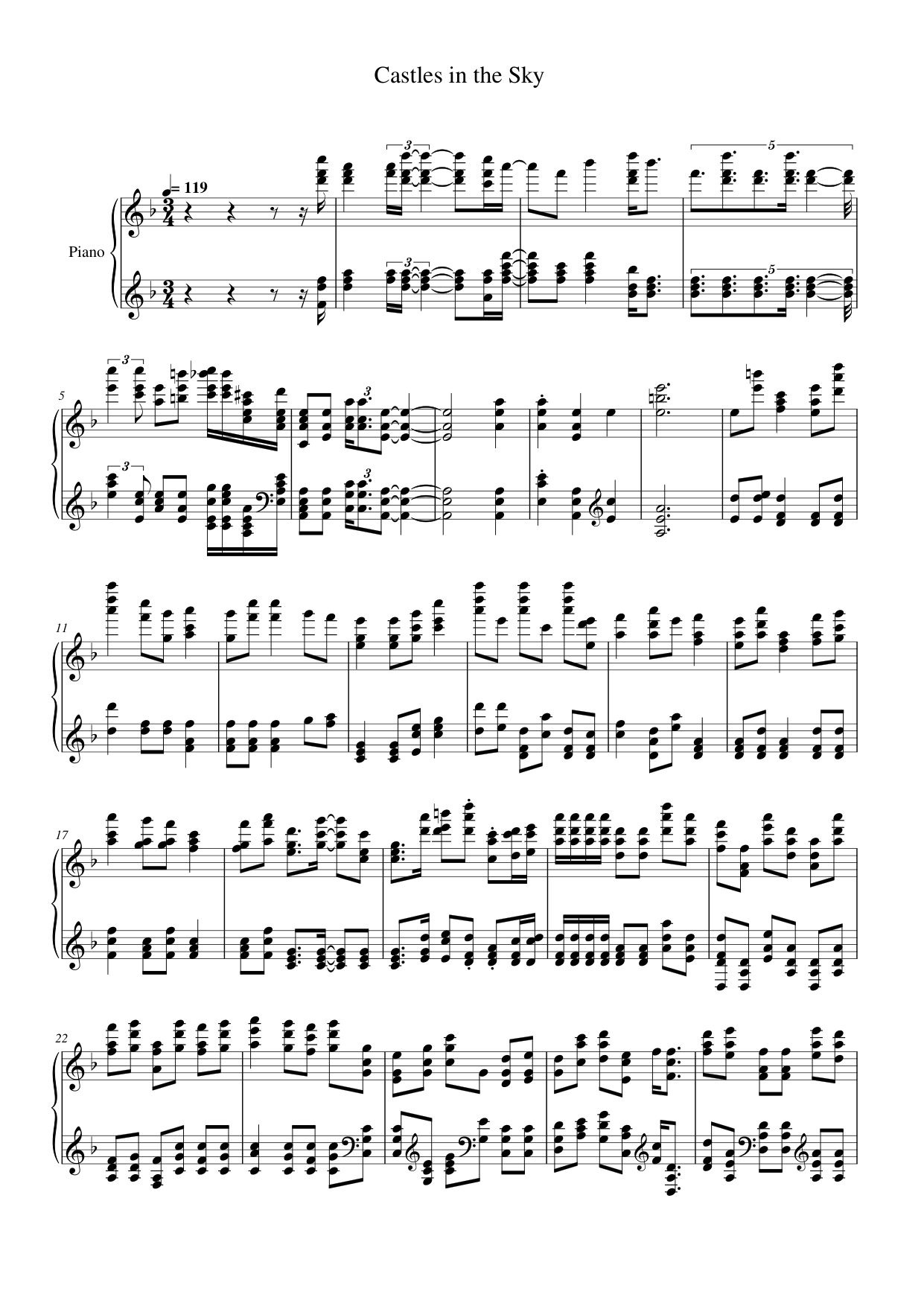 Castles in the Sky Piano Sheet Music Score Page 1