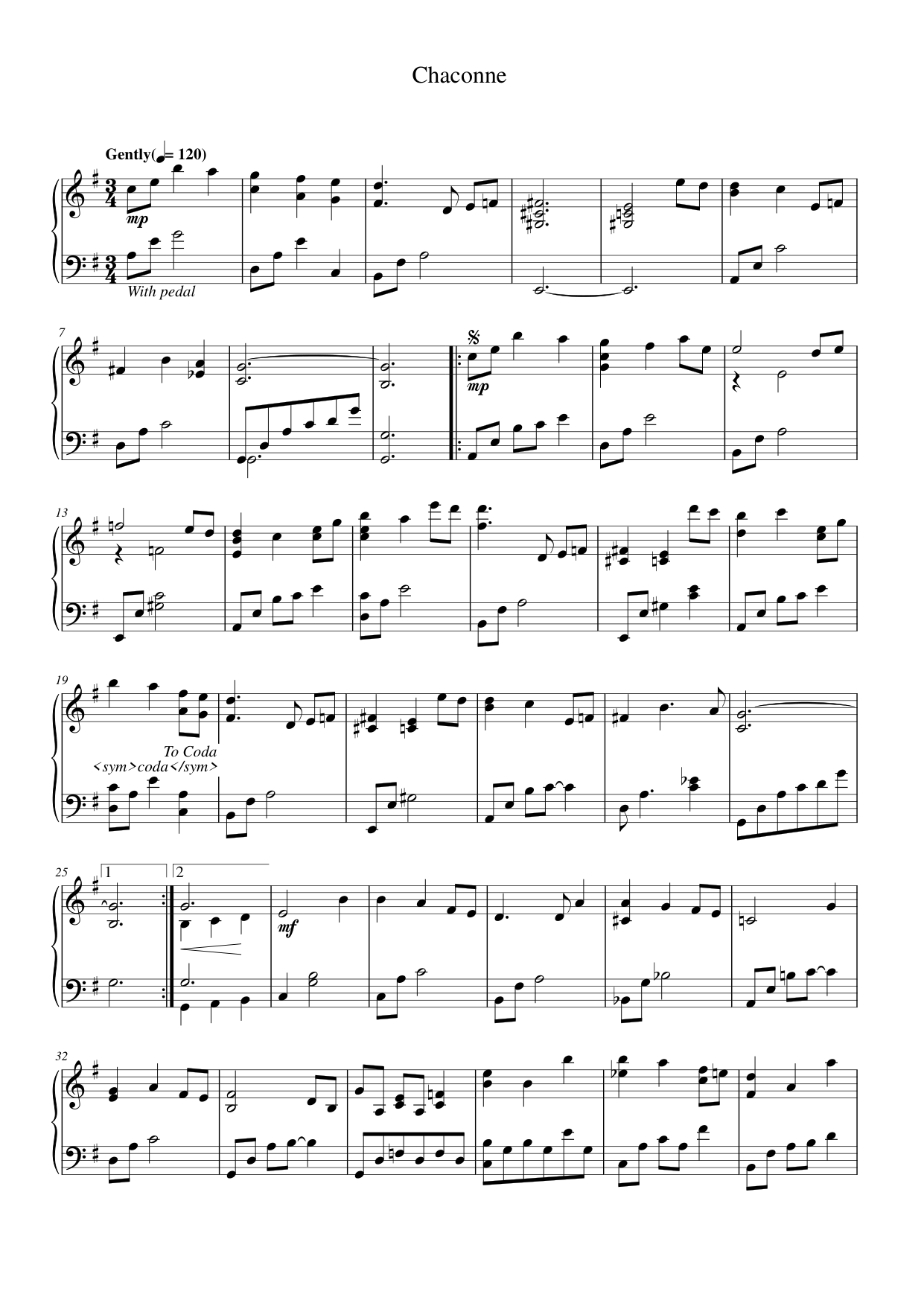 Chaconne Piano Sheet Music Page 1 Free PDF