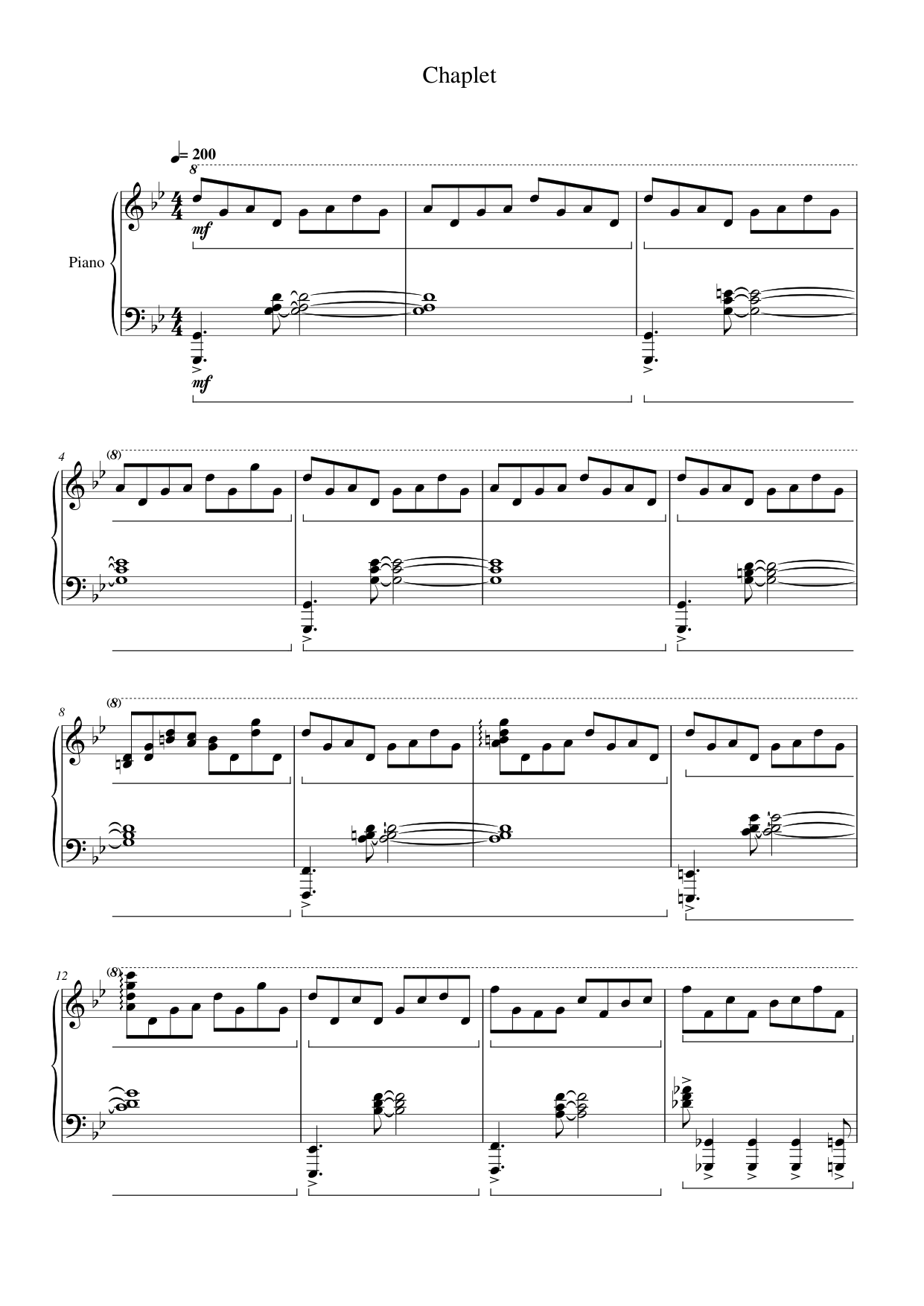 Chaplet Piano Sheet Music Score Page 1