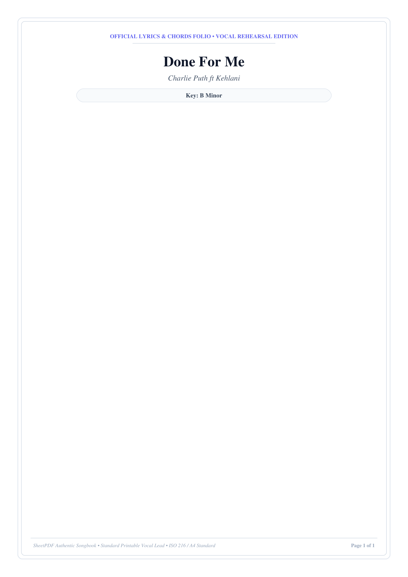 Done For Me Piano Sheet Music Page 1 Free PDF