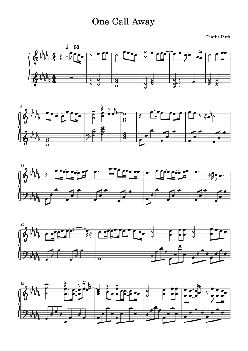 One Call Away Piano Sheet Music Page 1 Free PDF