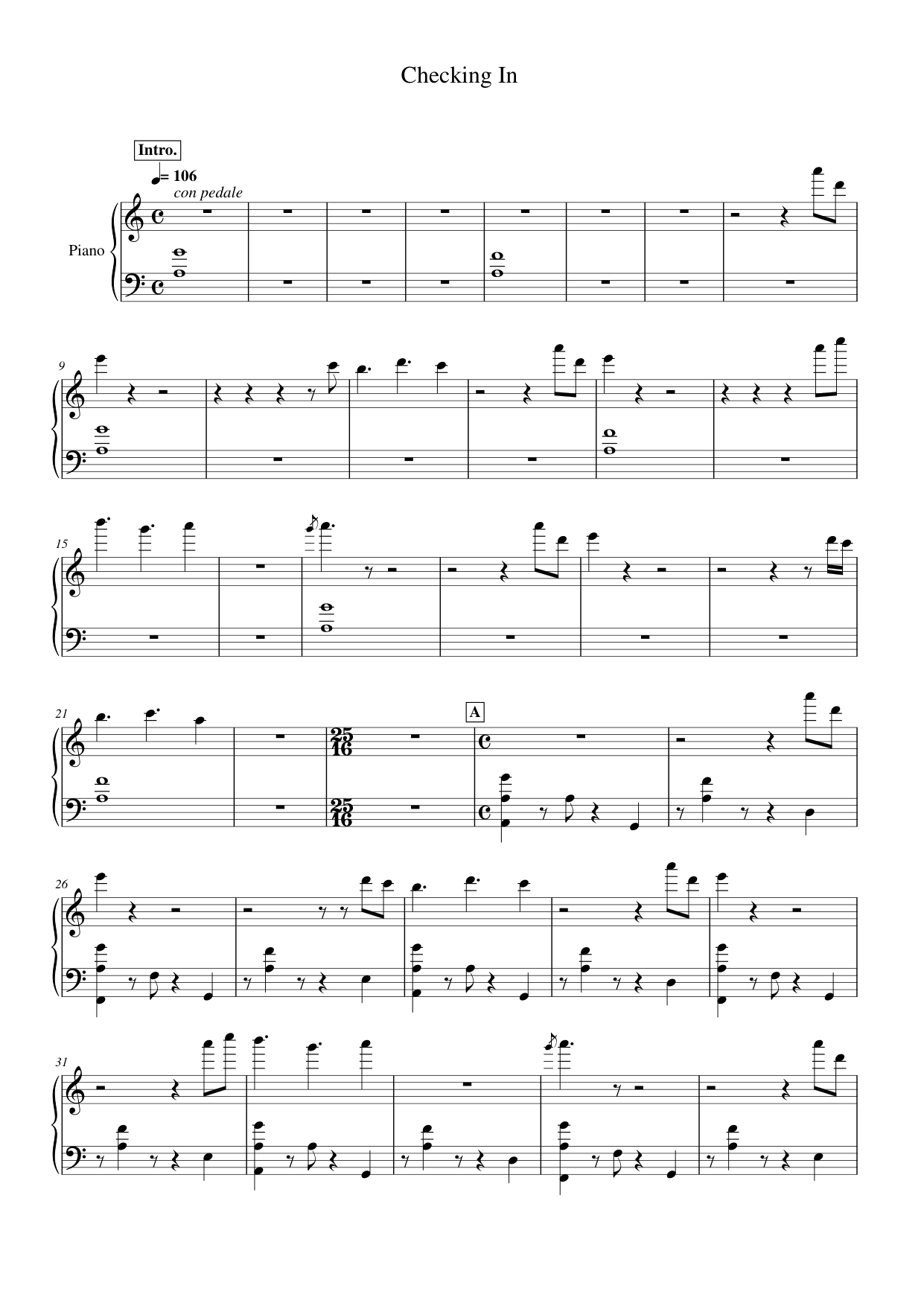 Checking In Piano Sheet Music Page 1 Free PDF