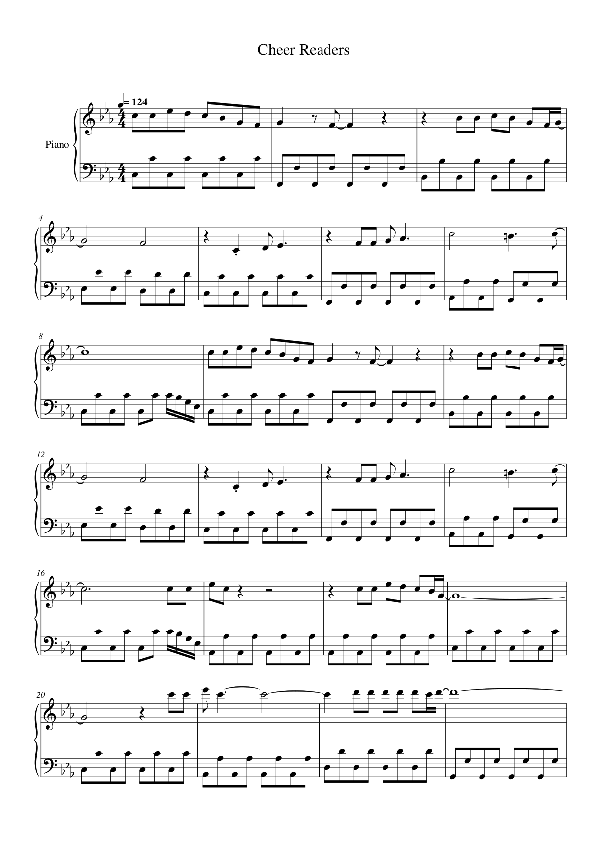 Cheer Readers Piano Sheet Music Score Page 1