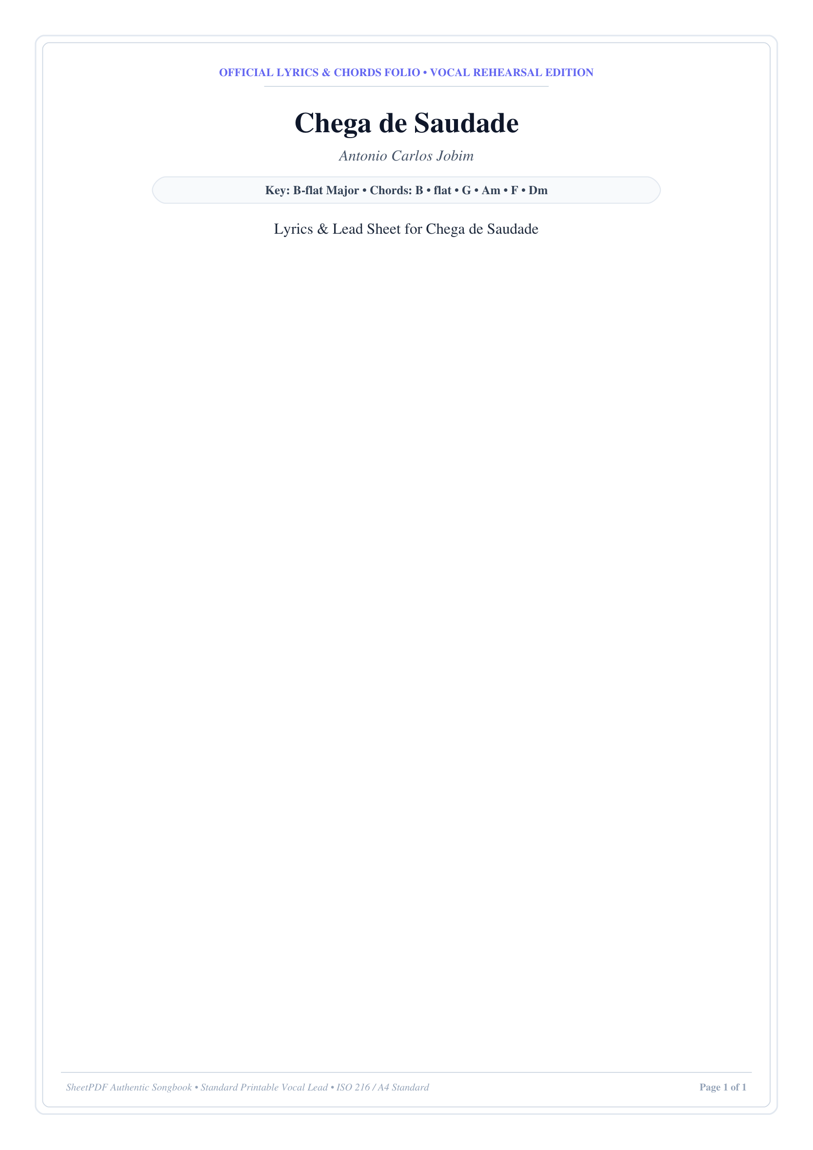 Chega de Saudade Piano Sheet Music Page 1 Free PDF