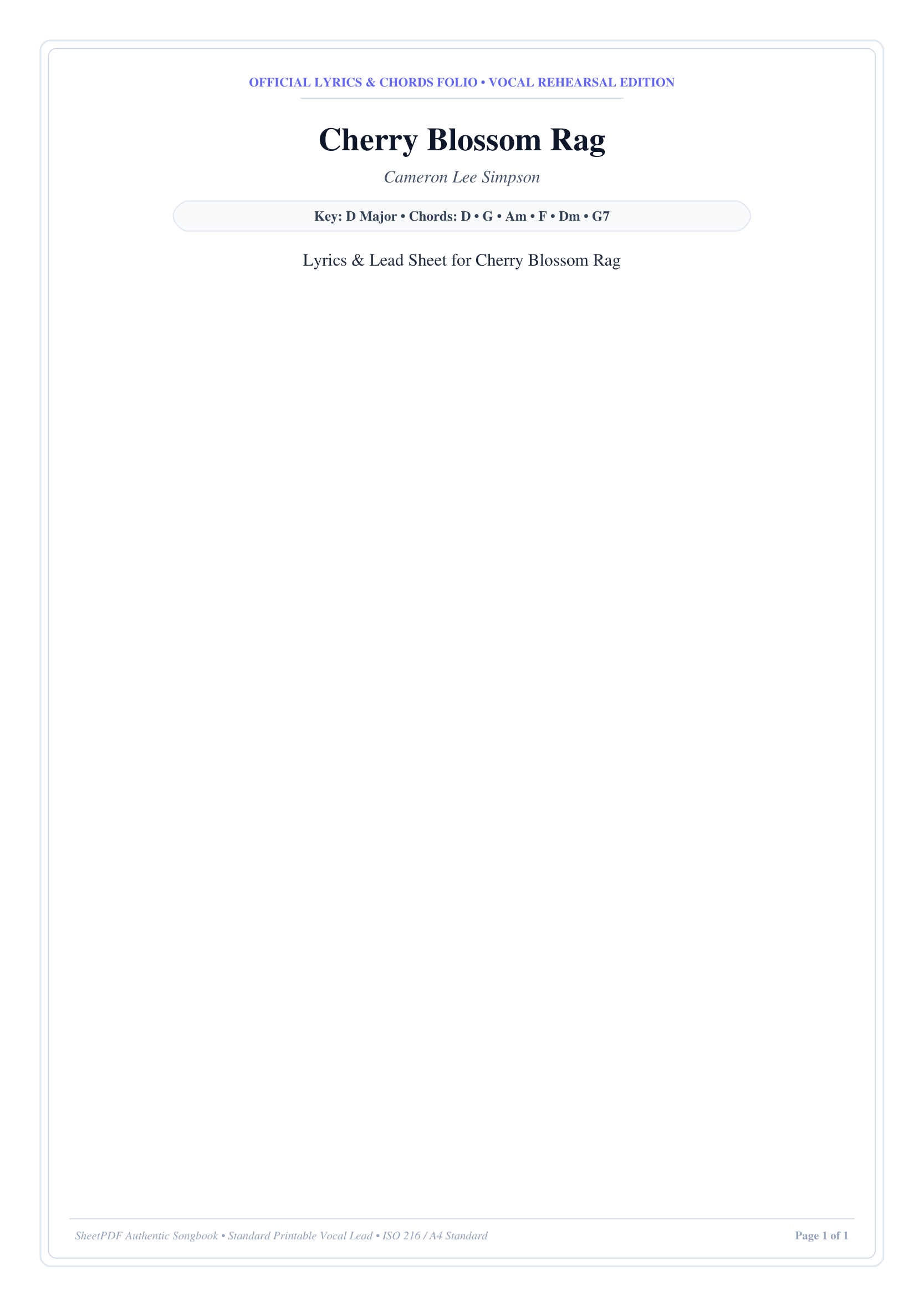 Cherry Blossom Rag Lyrics & Chords Folio