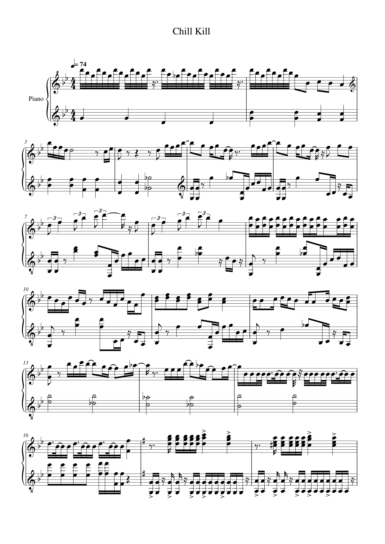 Chill Kill Piano Sheet Music Page 1 Free PDF