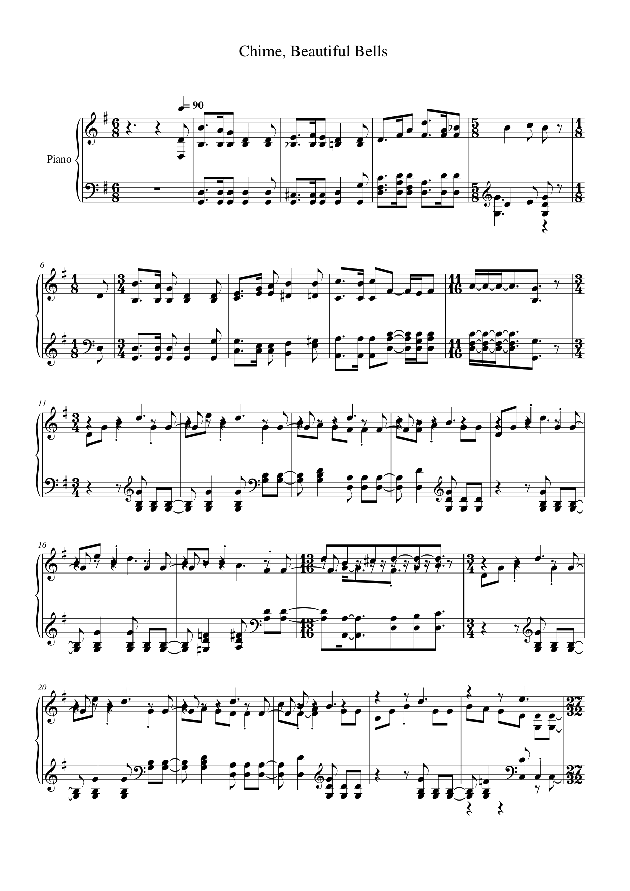 Chime, Beautiful Bells Piano Sheet Music Page 1 Free PDF