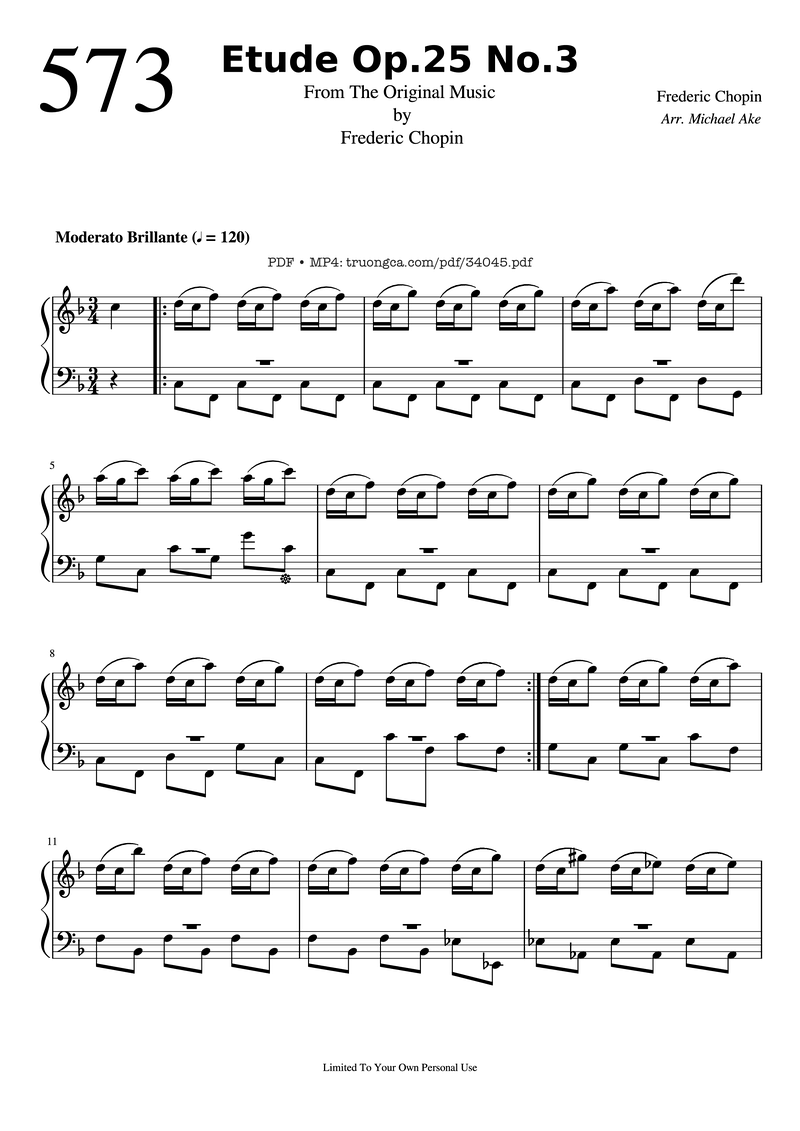 Etude Op.25 No.3 (The Knight) Piano EASY Piano Sheet Music Page 1 Free PDF