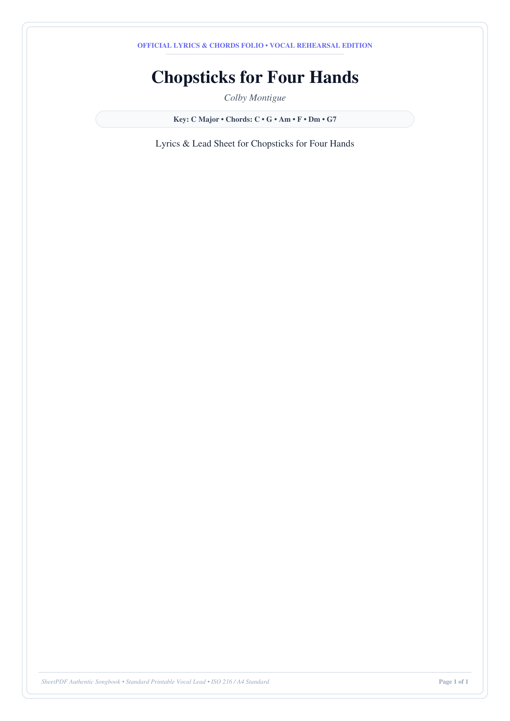 Chopsticks for Four Hands Piano Sheet Music Page 1 Free PDF