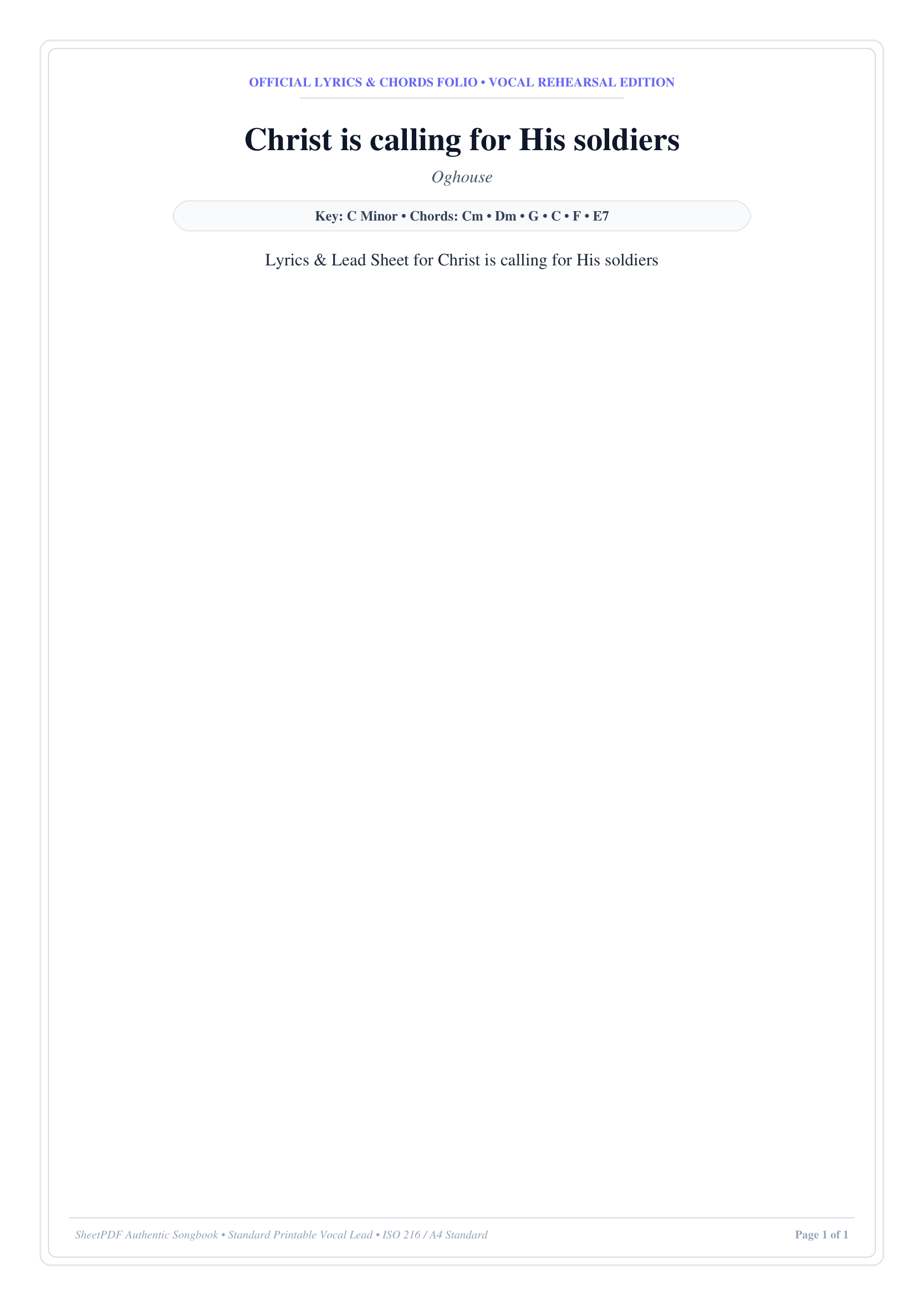 Christ is calling for His soldiers Piano Sheet Music Page 1 Free PDF