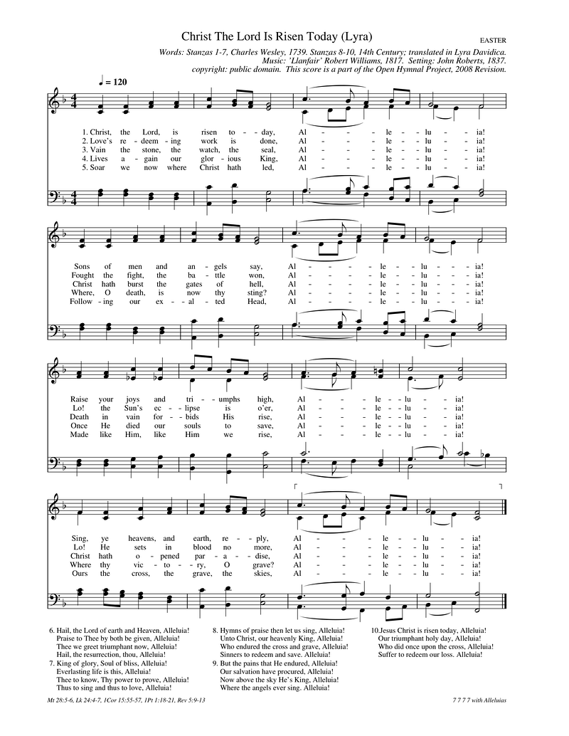 Christ The Lord Is Risen Today Piano Sheet Music Page 1 Free PDF