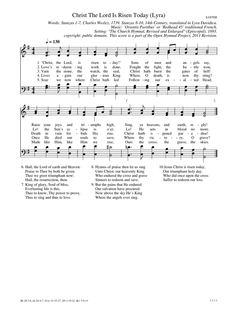 Christ The Lord Is Risen Today (Lyra) Piano Sheet Music Page 1 Free PDF