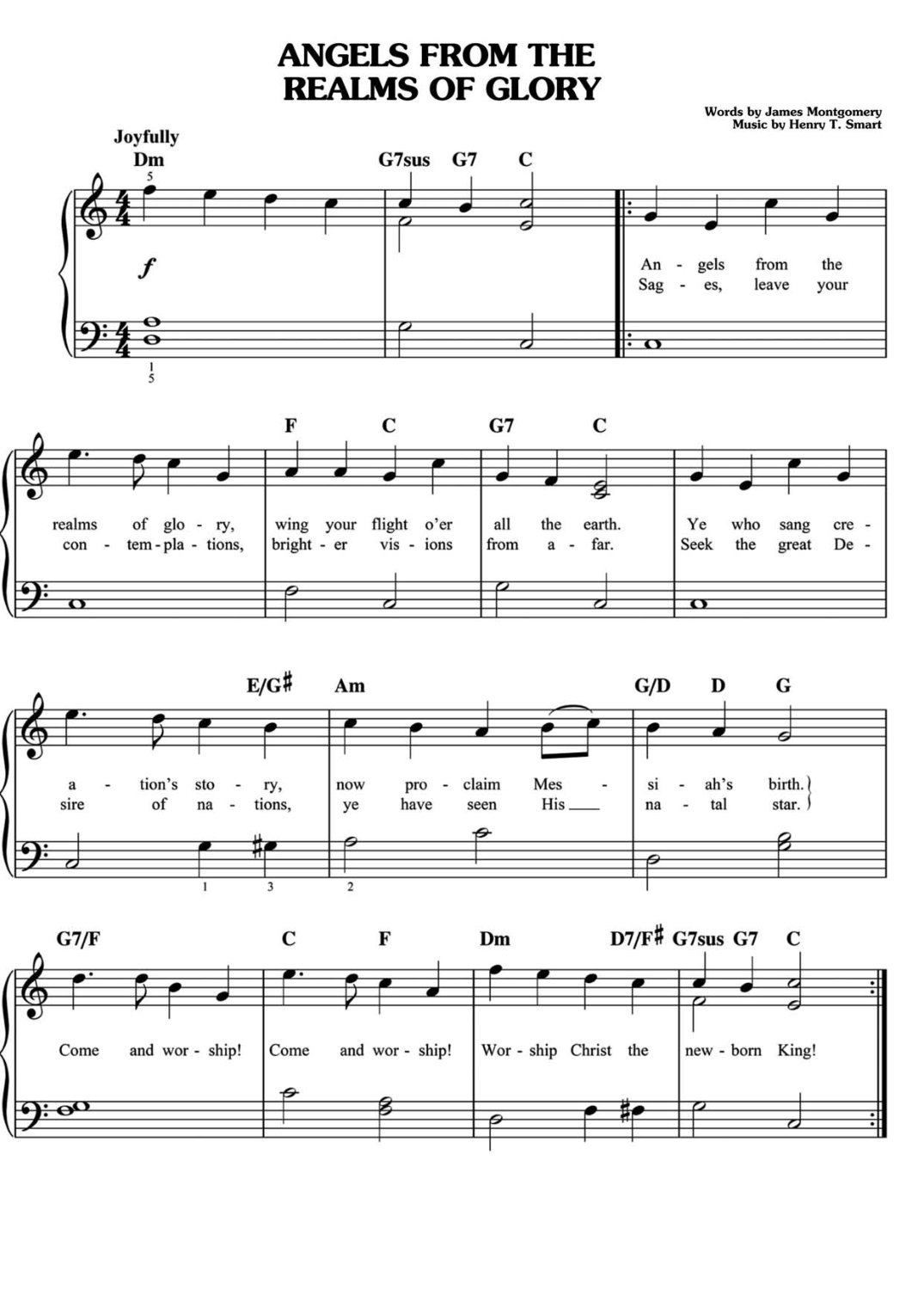 Angels From The Realms Of Glory Piano Sheet Music Page 1 Free PDF