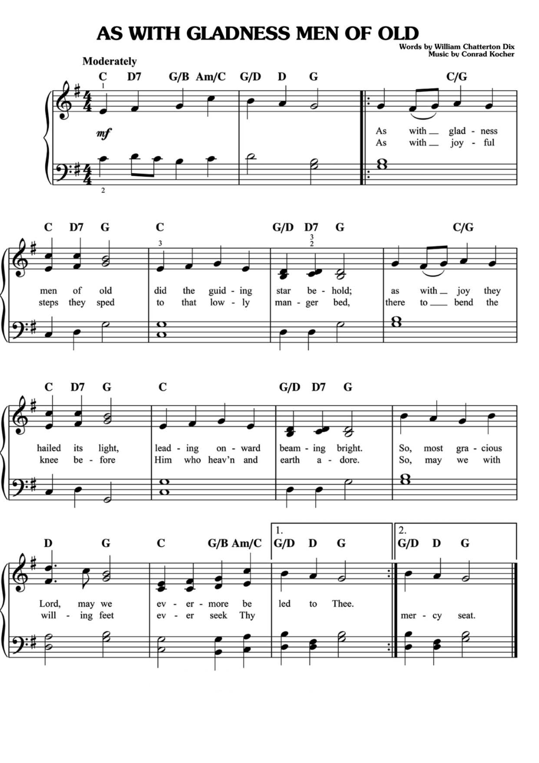 As With Gladness Men Of Old Piano Sheet Music Page 1 Free PDF