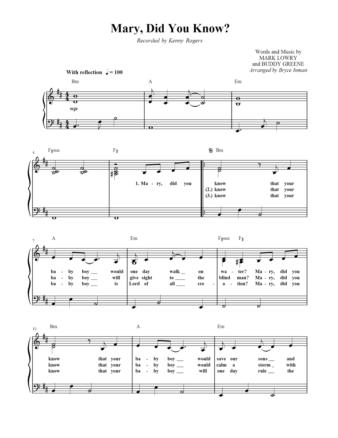 Mary Did You Know Piano Sheet Music Score Page 1
