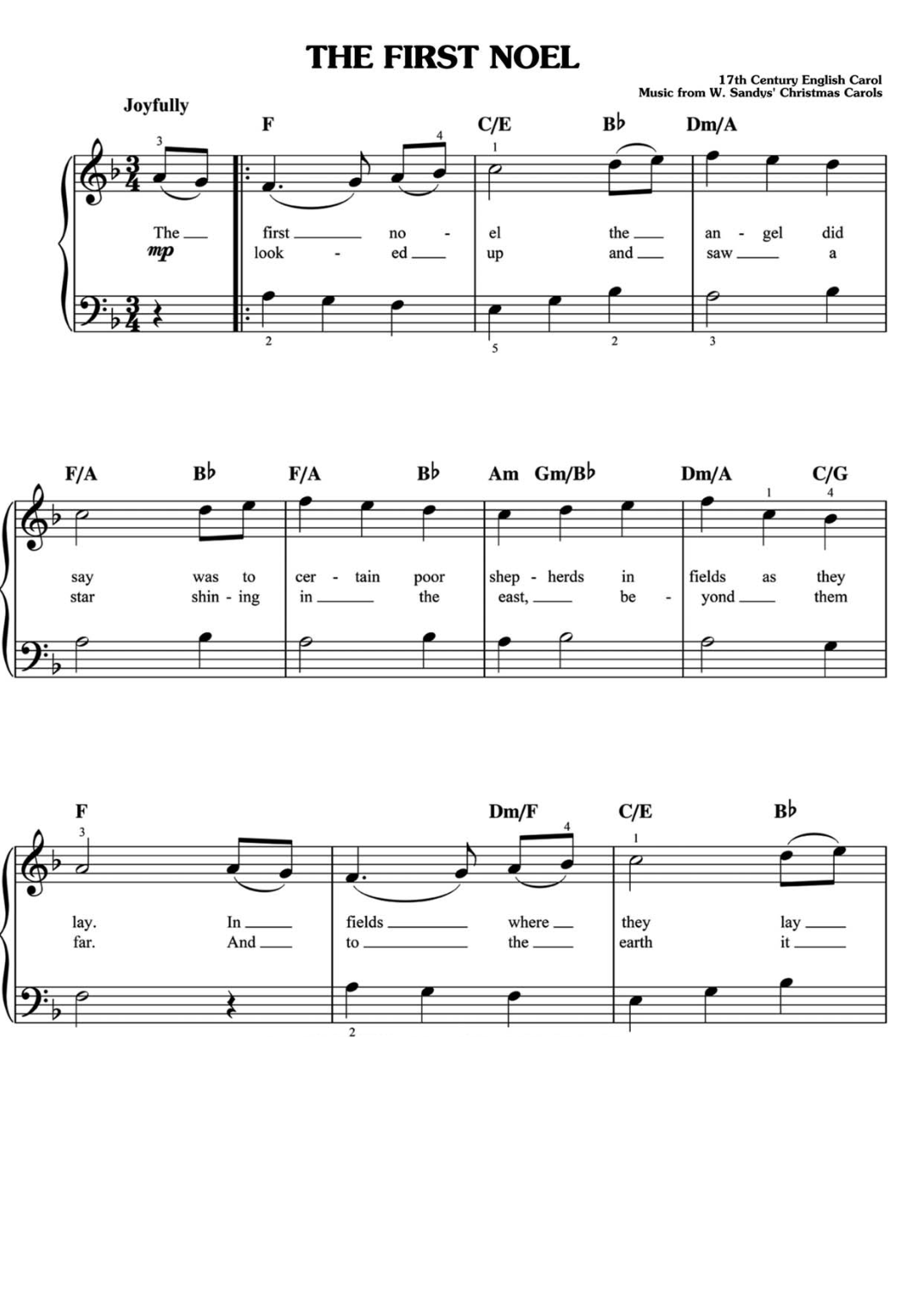 The First Noel Piano Sheet Music Page 1 Free PDF