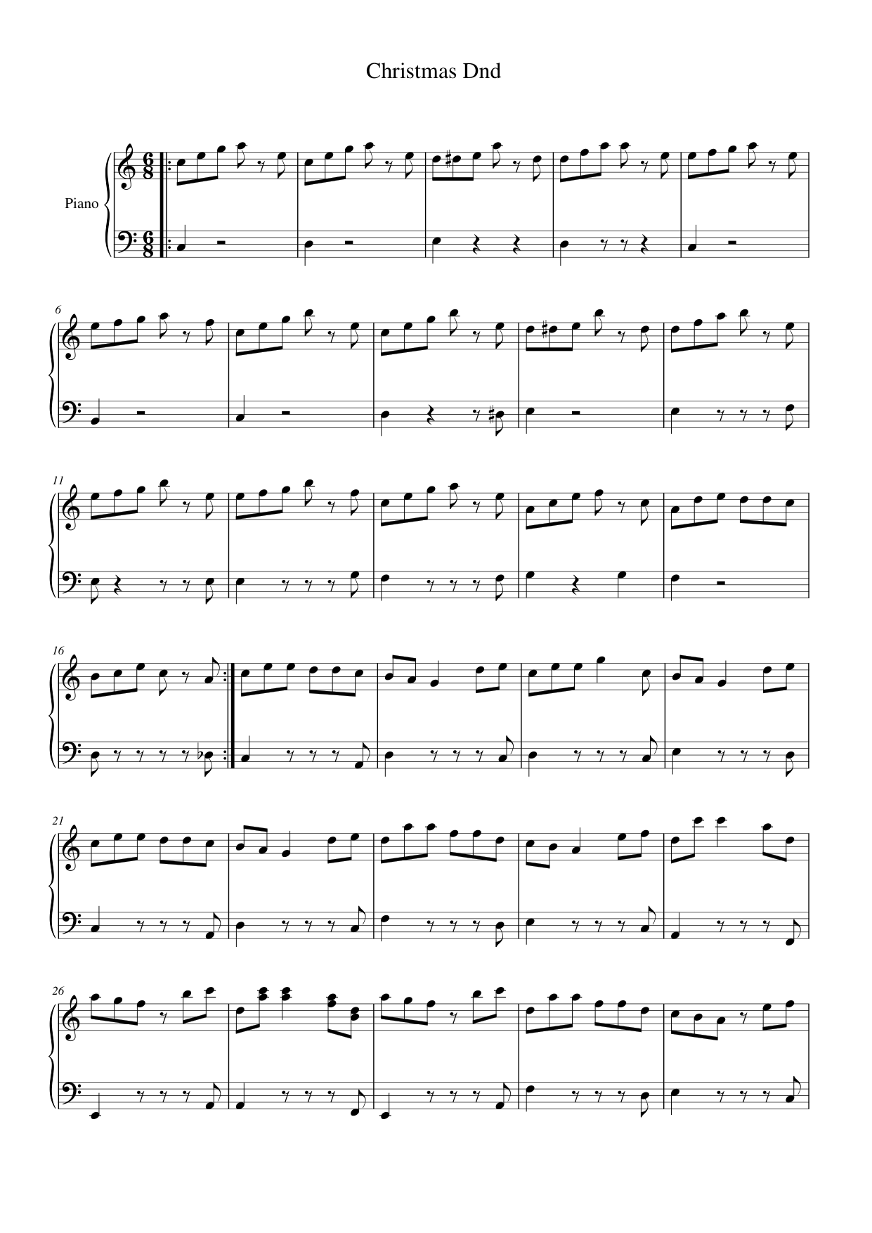 Christmas Dnd Piano Sheet Music Page 1 Free PDF