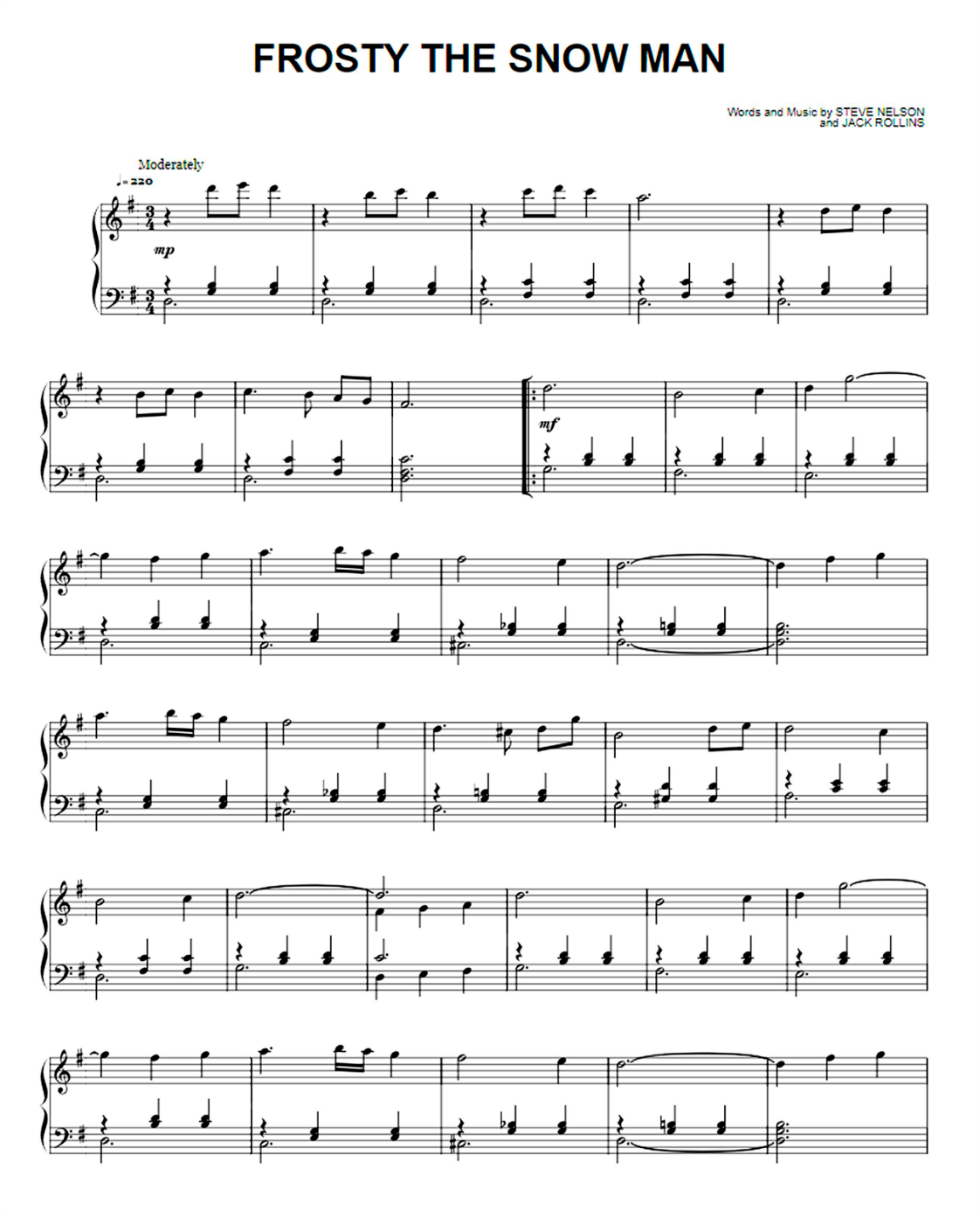 Frosty The Snow Man Piano Sheet Music Page 1 Free PDF
