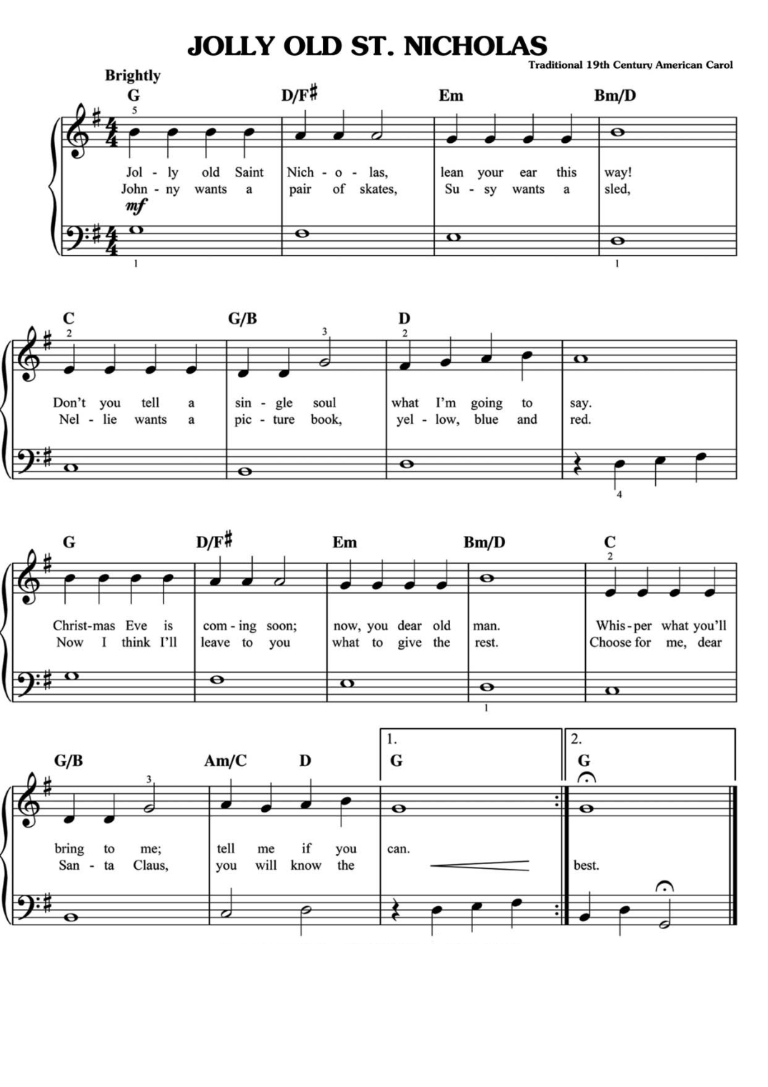 Jolly Old Saint Nicholas Piano Sheet Music Page 1 Free PDF