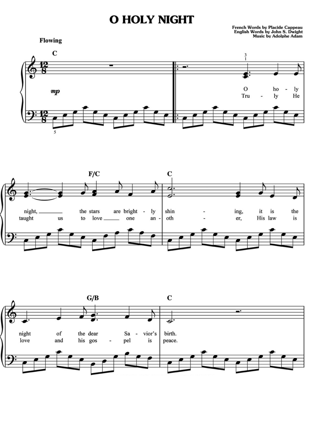 O Holly Night Piano Sheet Music Page 1 Free PDF