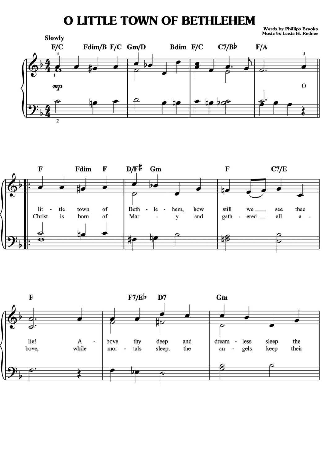 O Little Town Of Bethlehem Piano Sheet Music Page 1 Free PDF