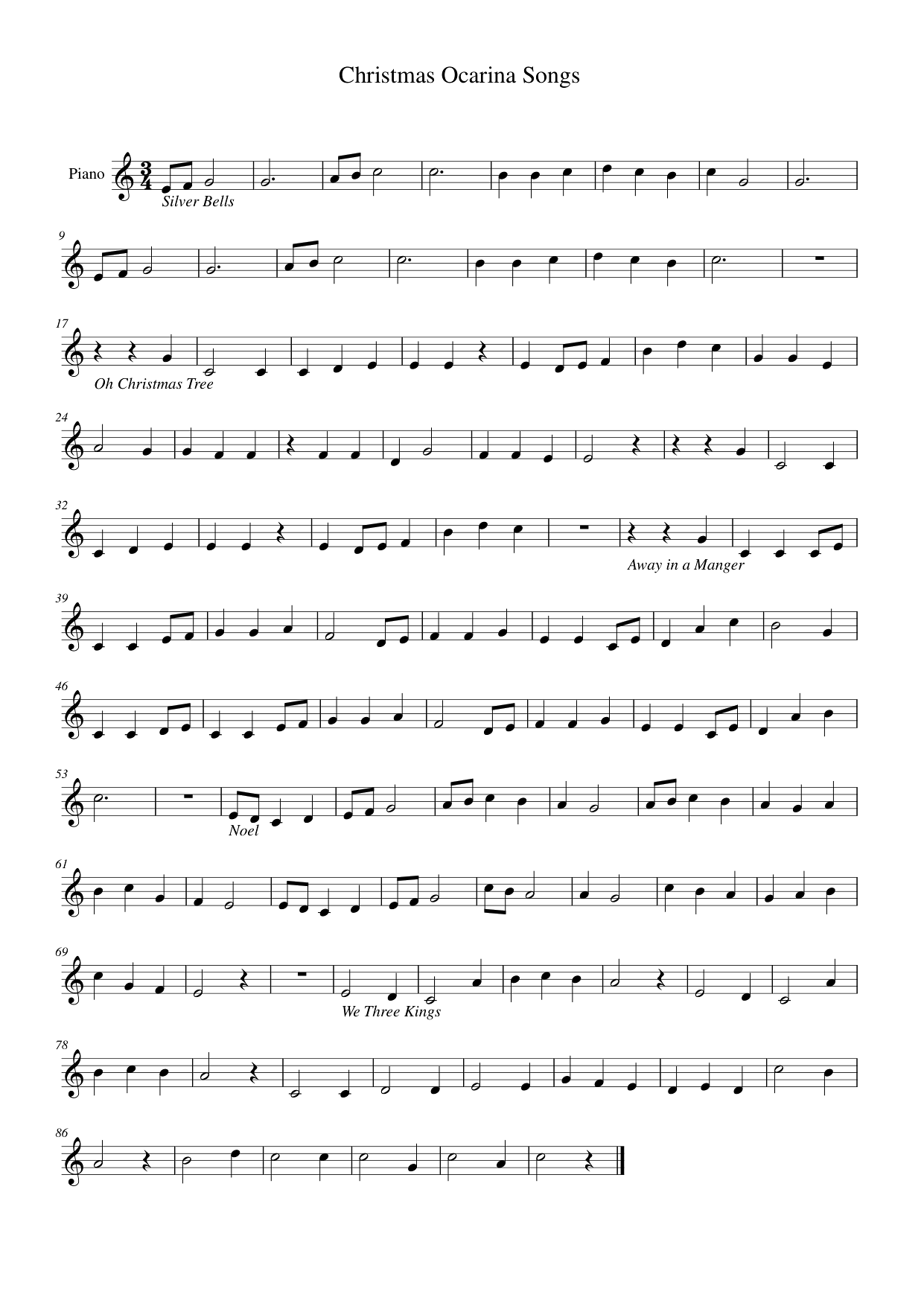 Christmas Ocarina Songs Piano Sheet Music Page 1 Free PDF