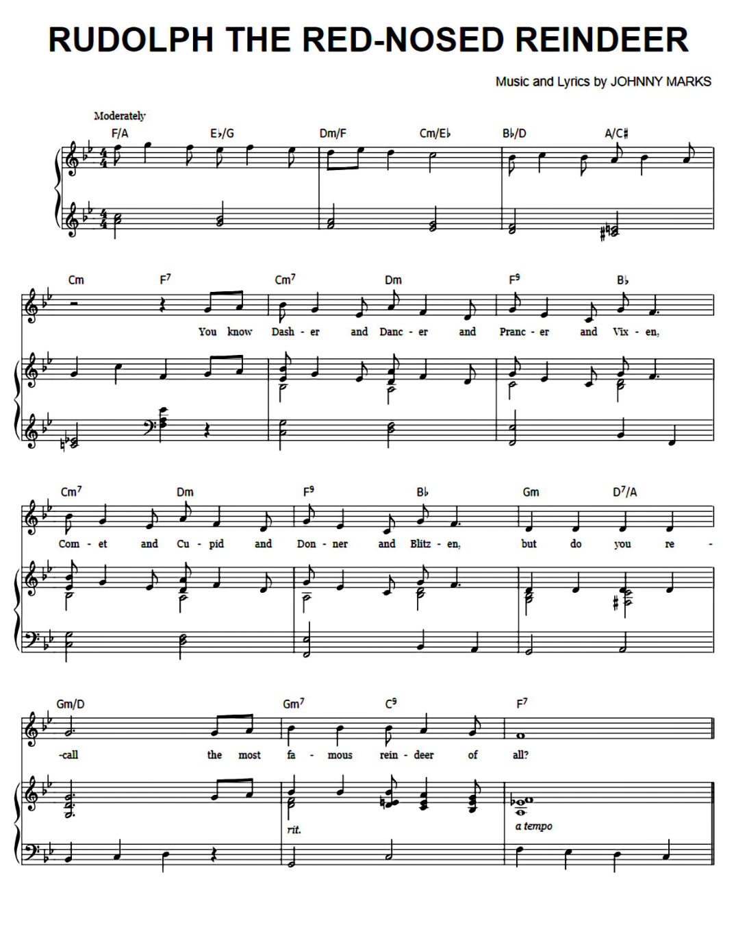 Rudolph The Red-Nosed Reindeer Piano Sheet Music Page 1 Free PDF
