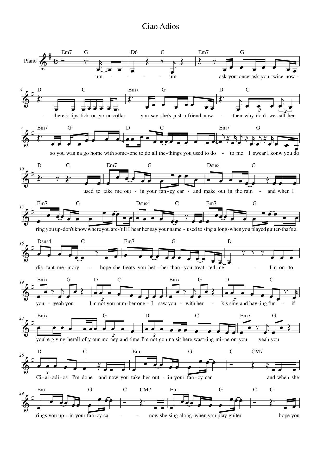Ciao Adios Piano Sheet Music Page 1 Free PDF