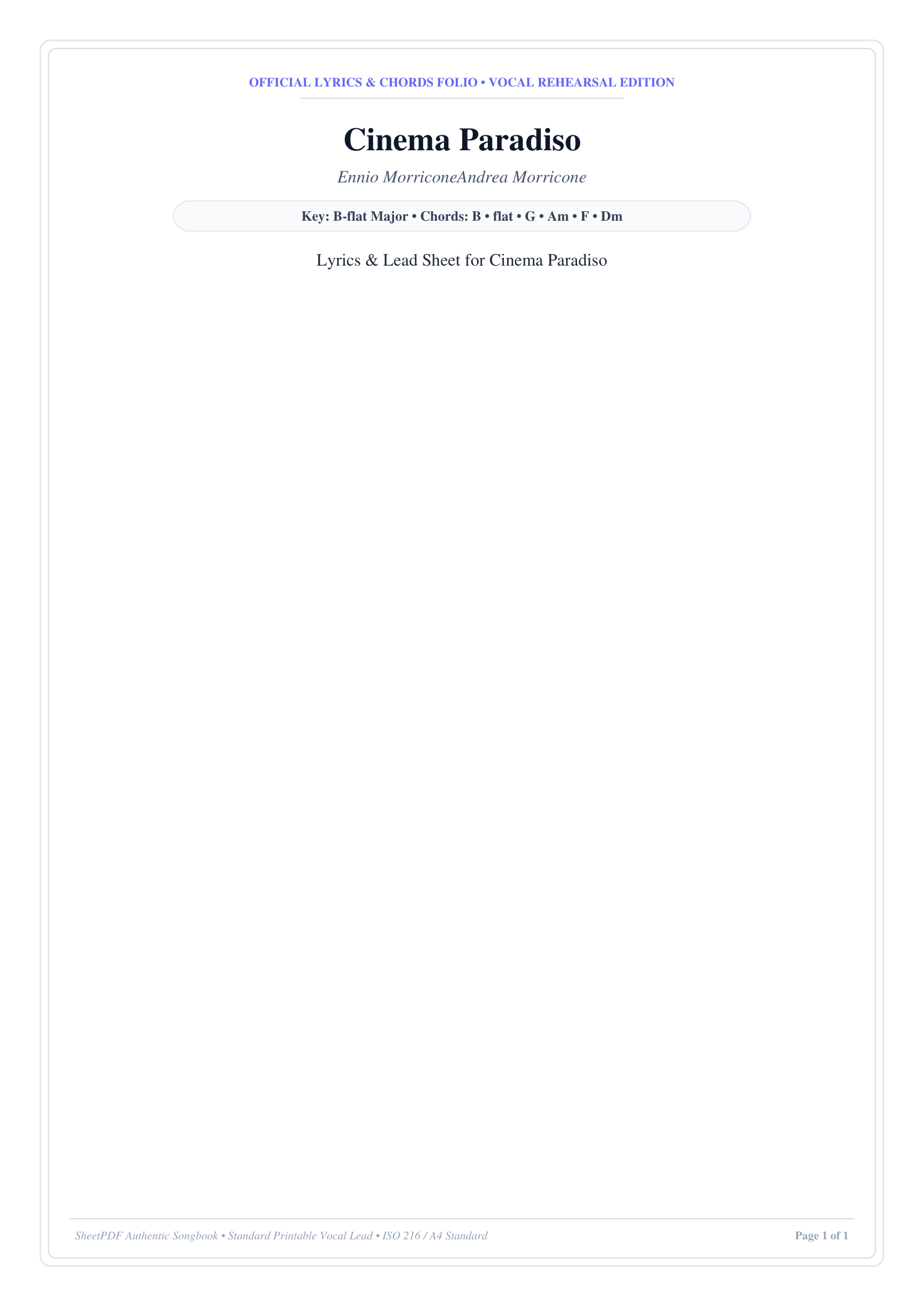 Cinema Paradiso Piano Sheet Music Page 1 Free PDF