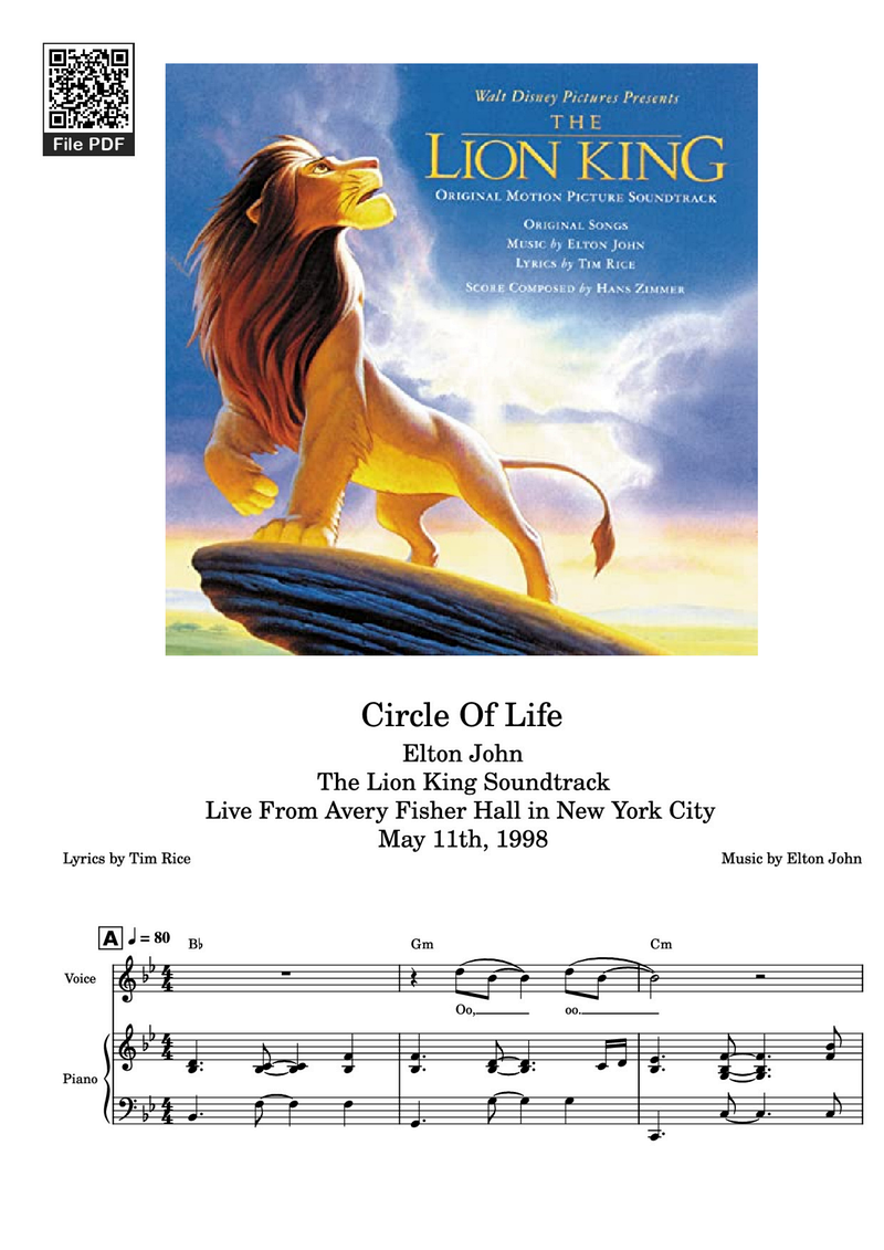 CIRCLE OF LIFE Piano Sheet Music Page 1 Free PDF