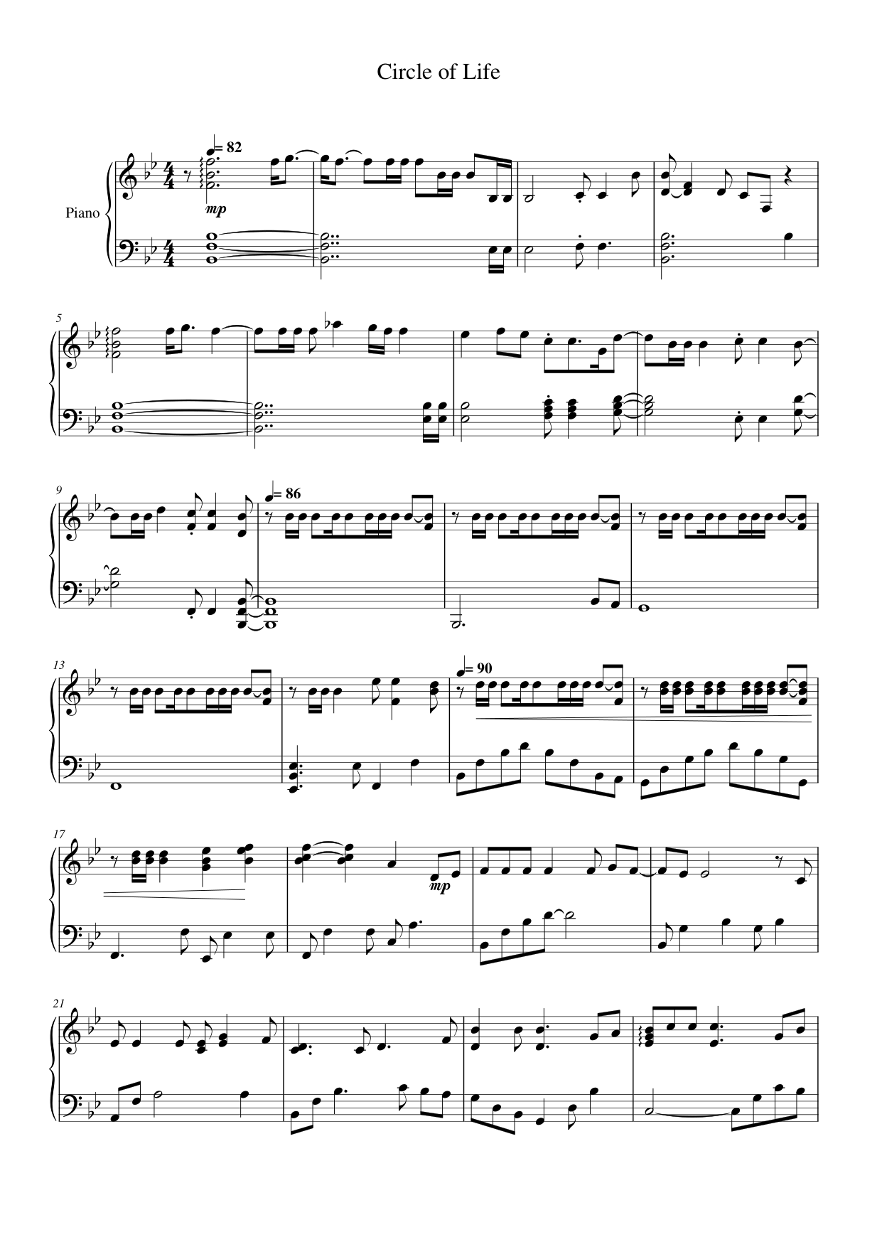 Circle of Life Piano Sheet Music Page 1 Free PDF