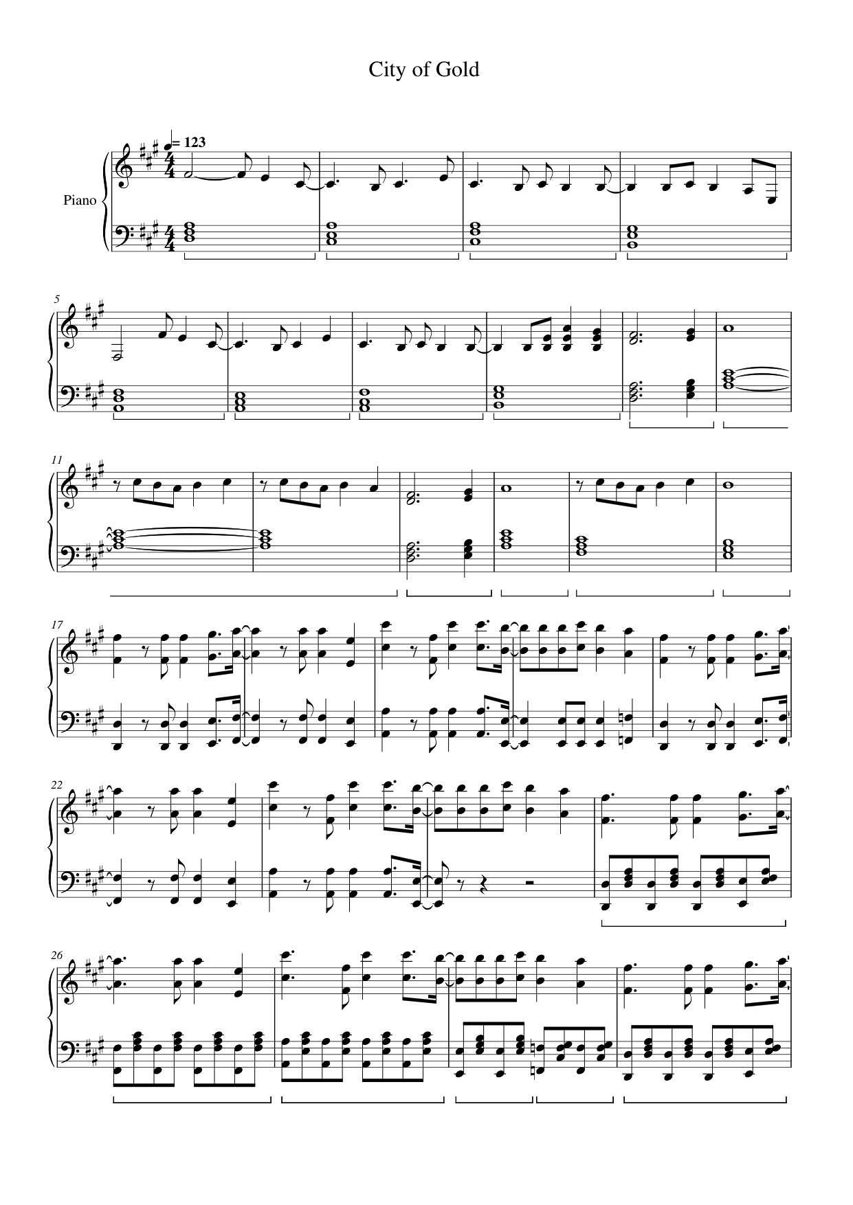 City of Gold Piano Sheet Music Page 1 Free PDF