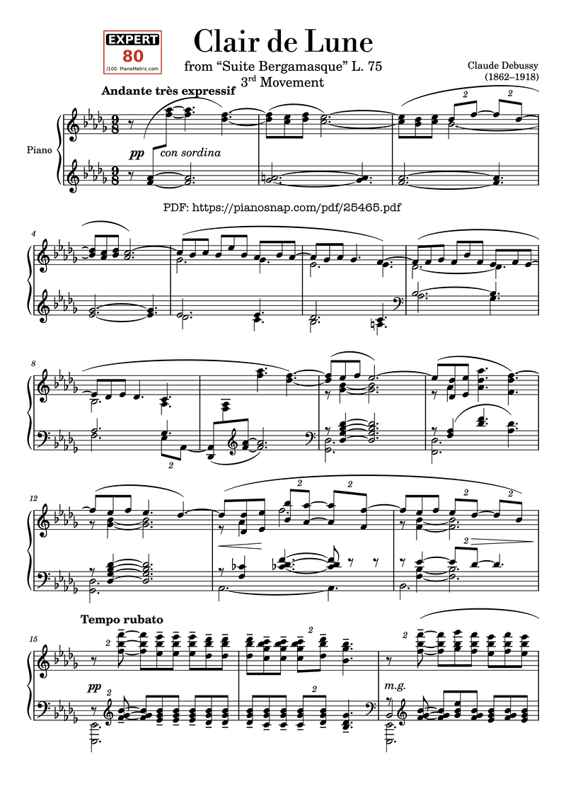 Clair de Lune Piano Sheet Music Score Page 1